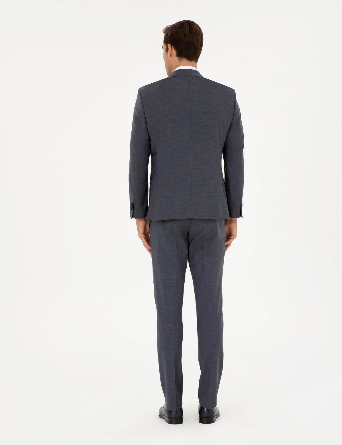 Koyu Mavi Slim Fit Yünlü Takım Elbise - 50297483089