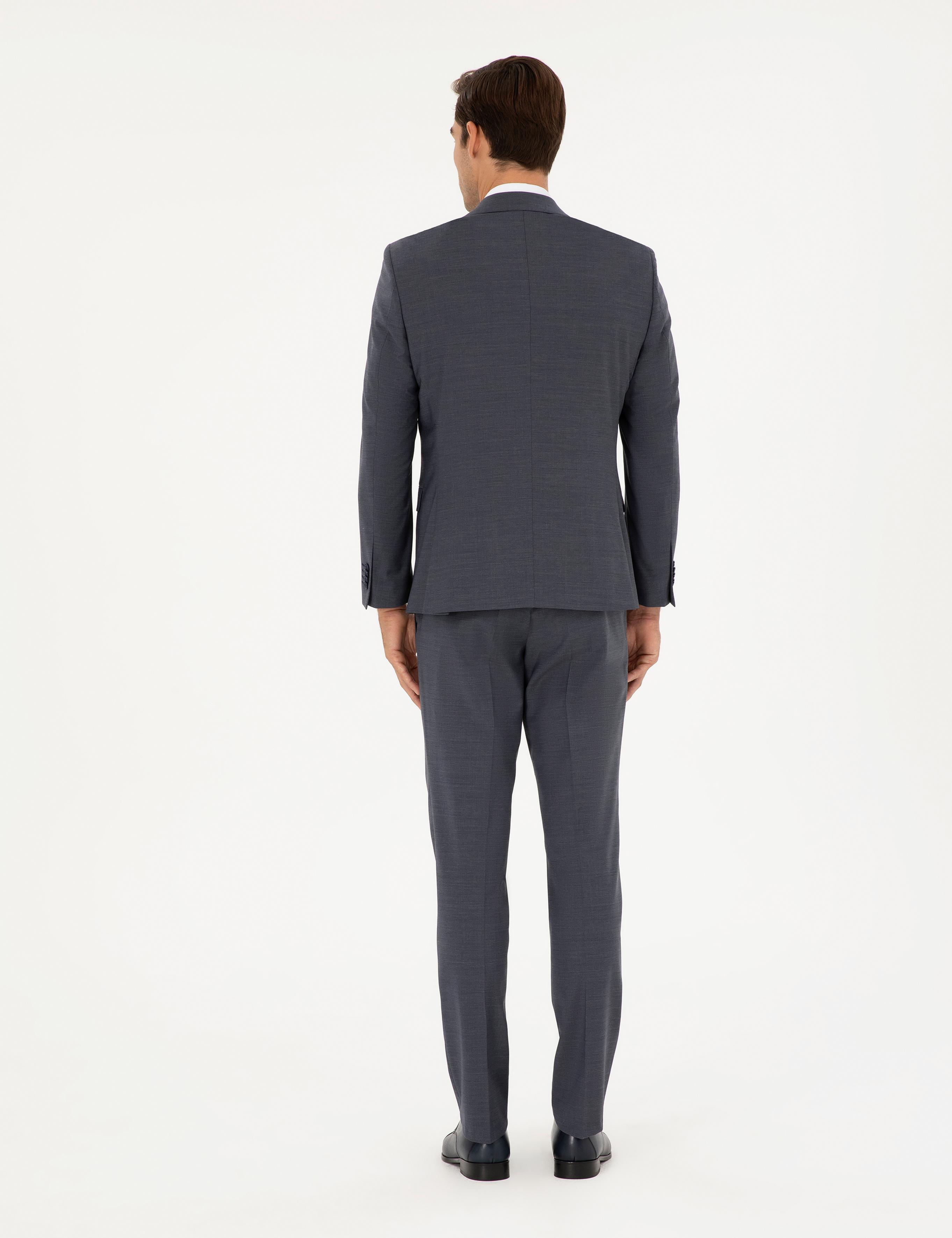 Koyu Mavi Slim Fit Yünlü Takım Elbise