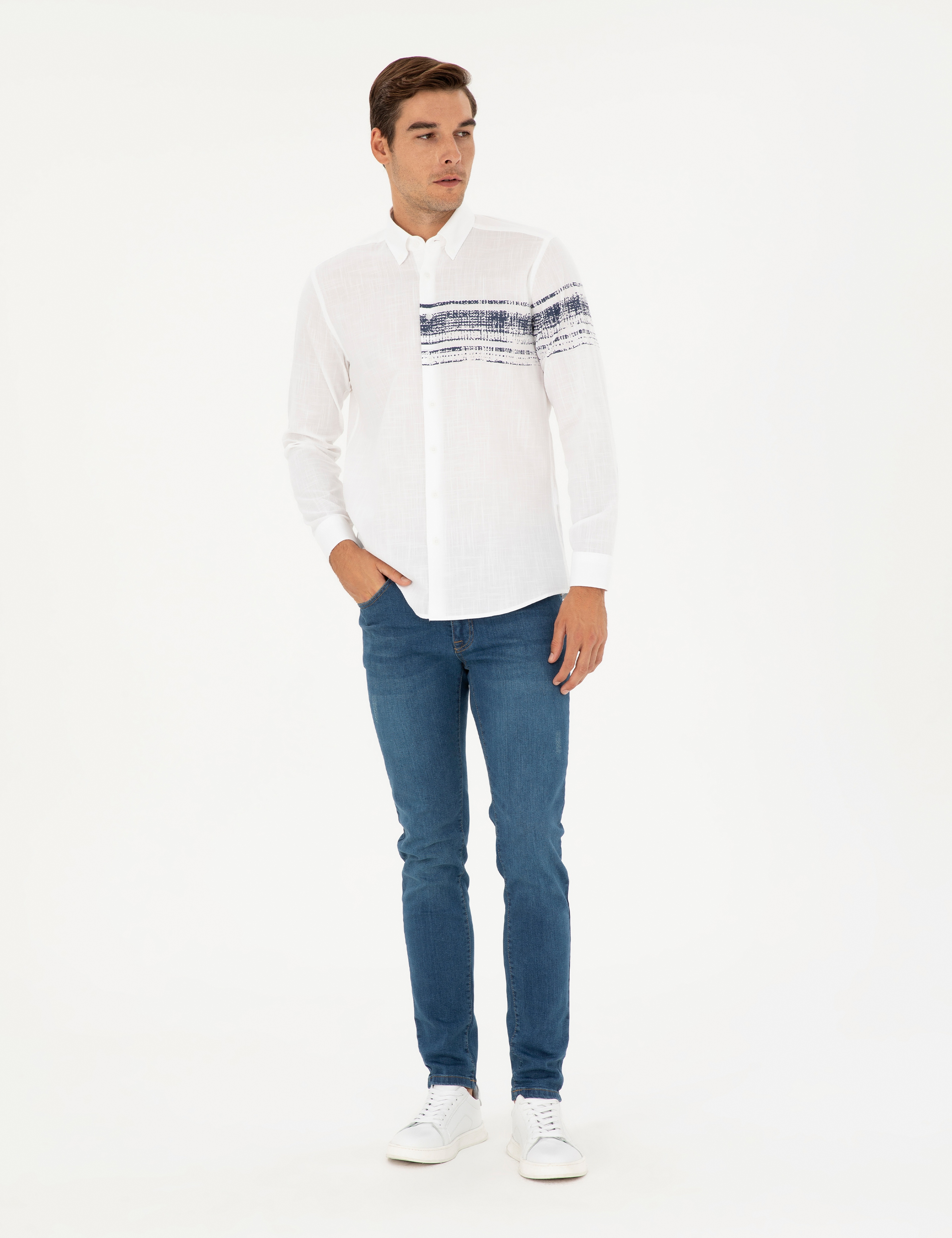 Lacivert Regular Fit Uzun Kollu Gömlek - Image 4