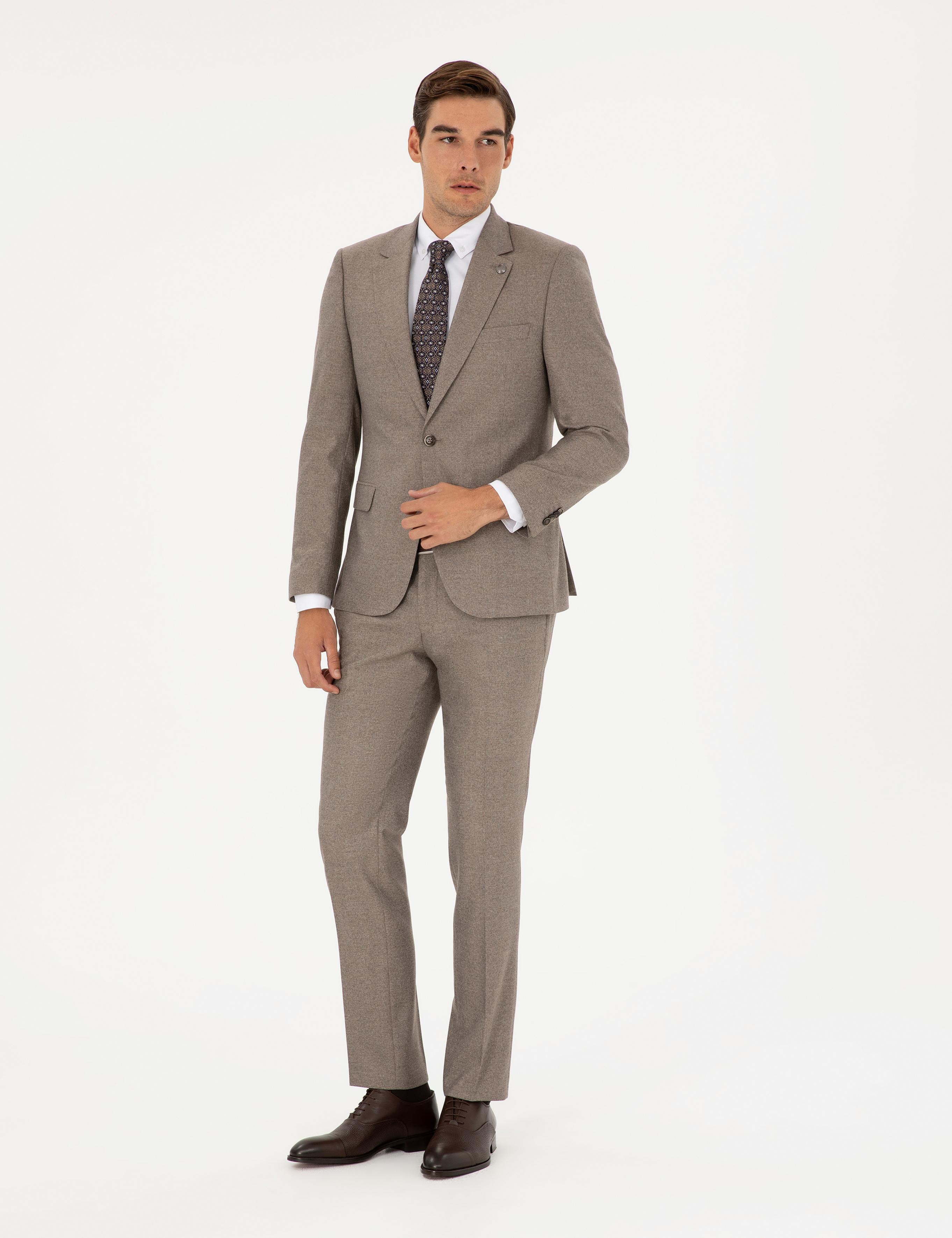 Açık Kahverengi Slim Fit Takım Elbise