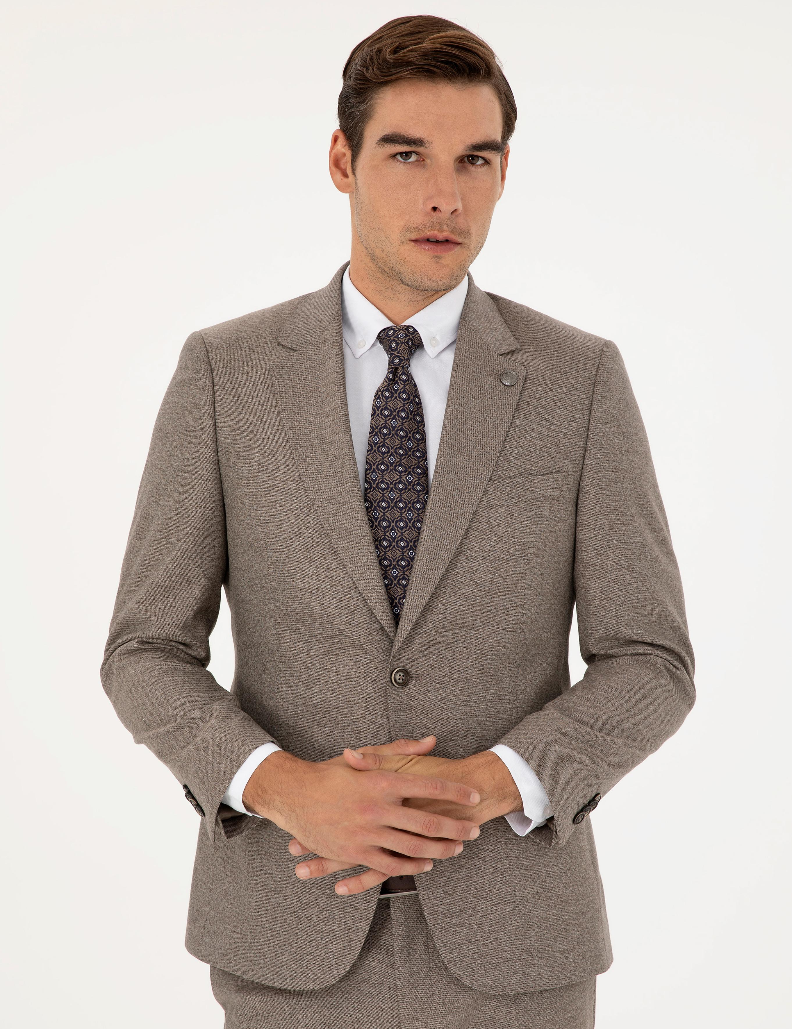 Açık Kahverengi Slim Fit Takım Elbise