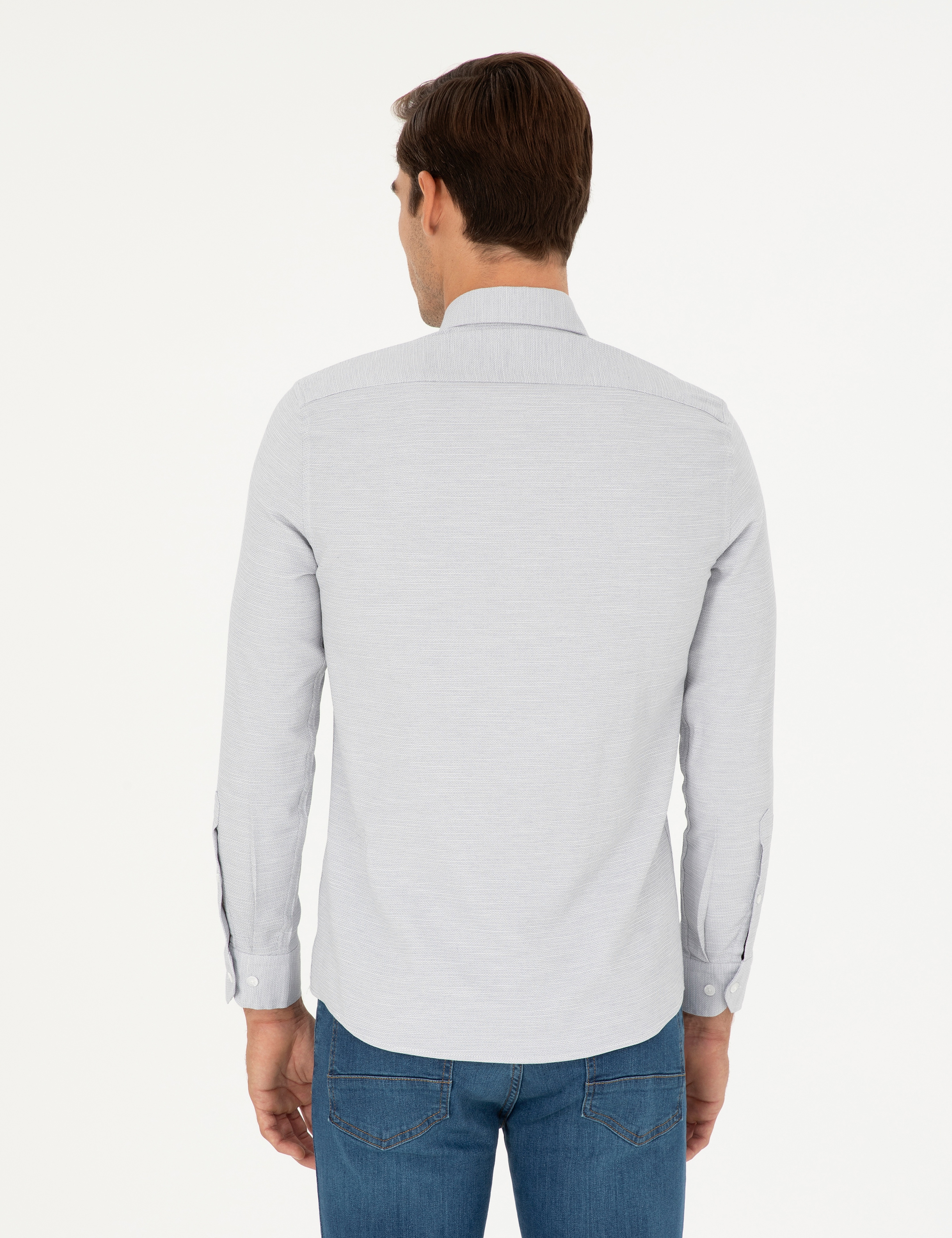 Gri Slim Fit Uzun Kollu Gömlek