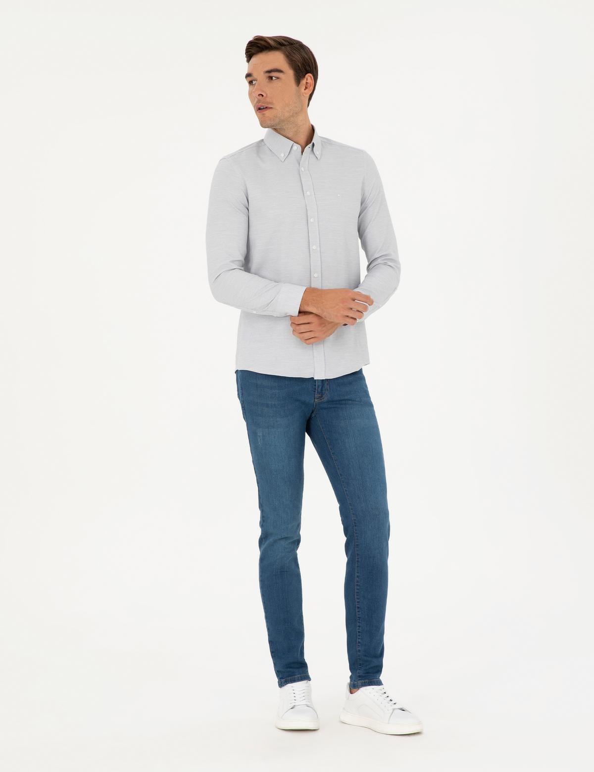 Gri Slim Fit Uzun Kollu Gömlek - 50291042009