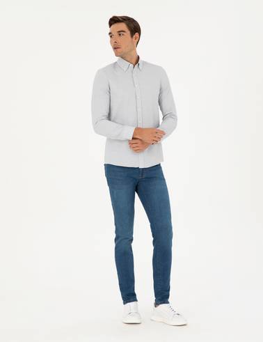Gri Slim Fit Uzun Kollu Gömlek