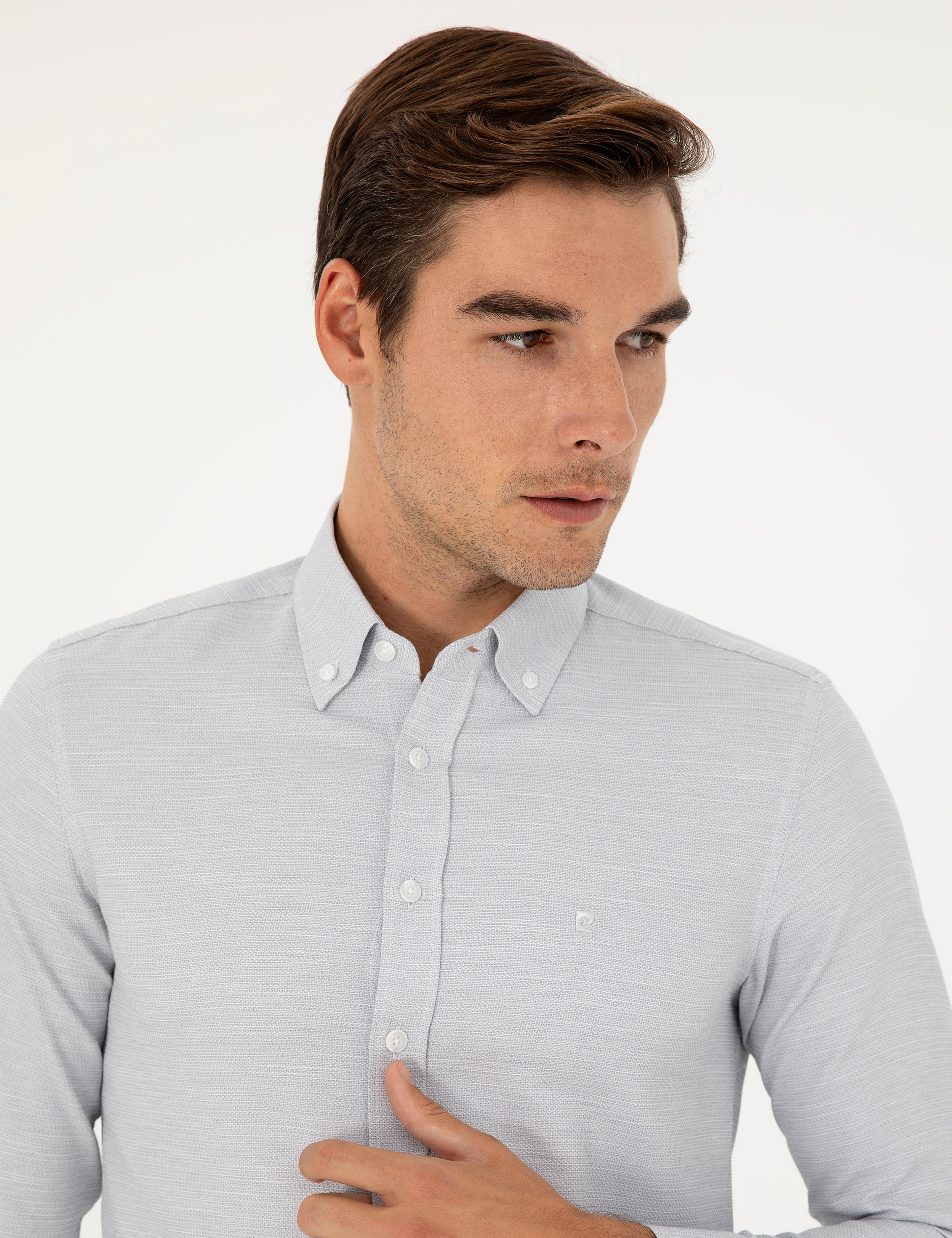 Gri Slim Fit Uzun Kollu Gömlek - Image 2