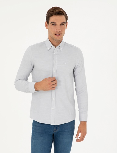 Gri Slim Fit Uzun Kollu Gömlek