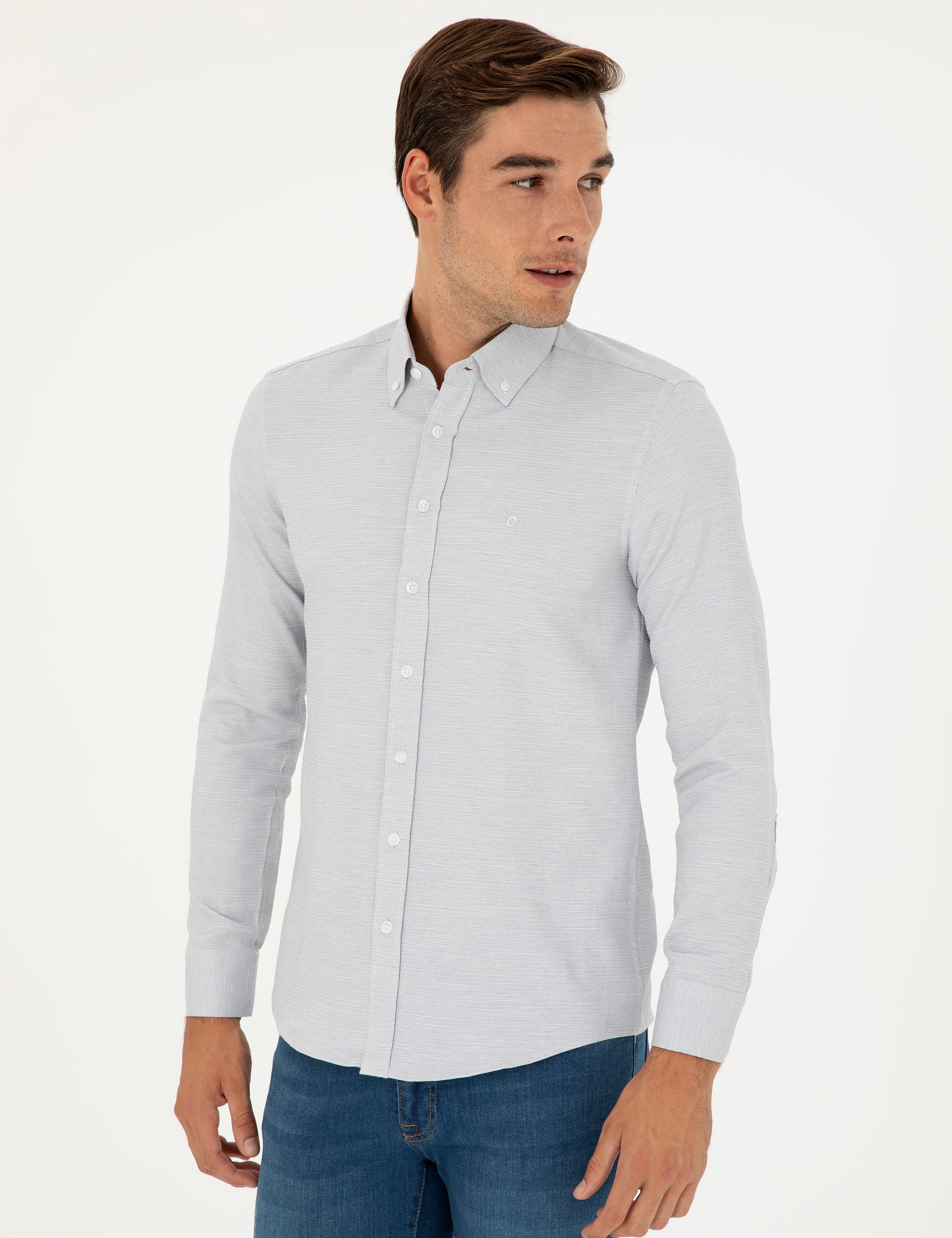 Gri Slim Fit Uzun Kollu Gömlek - Image 3