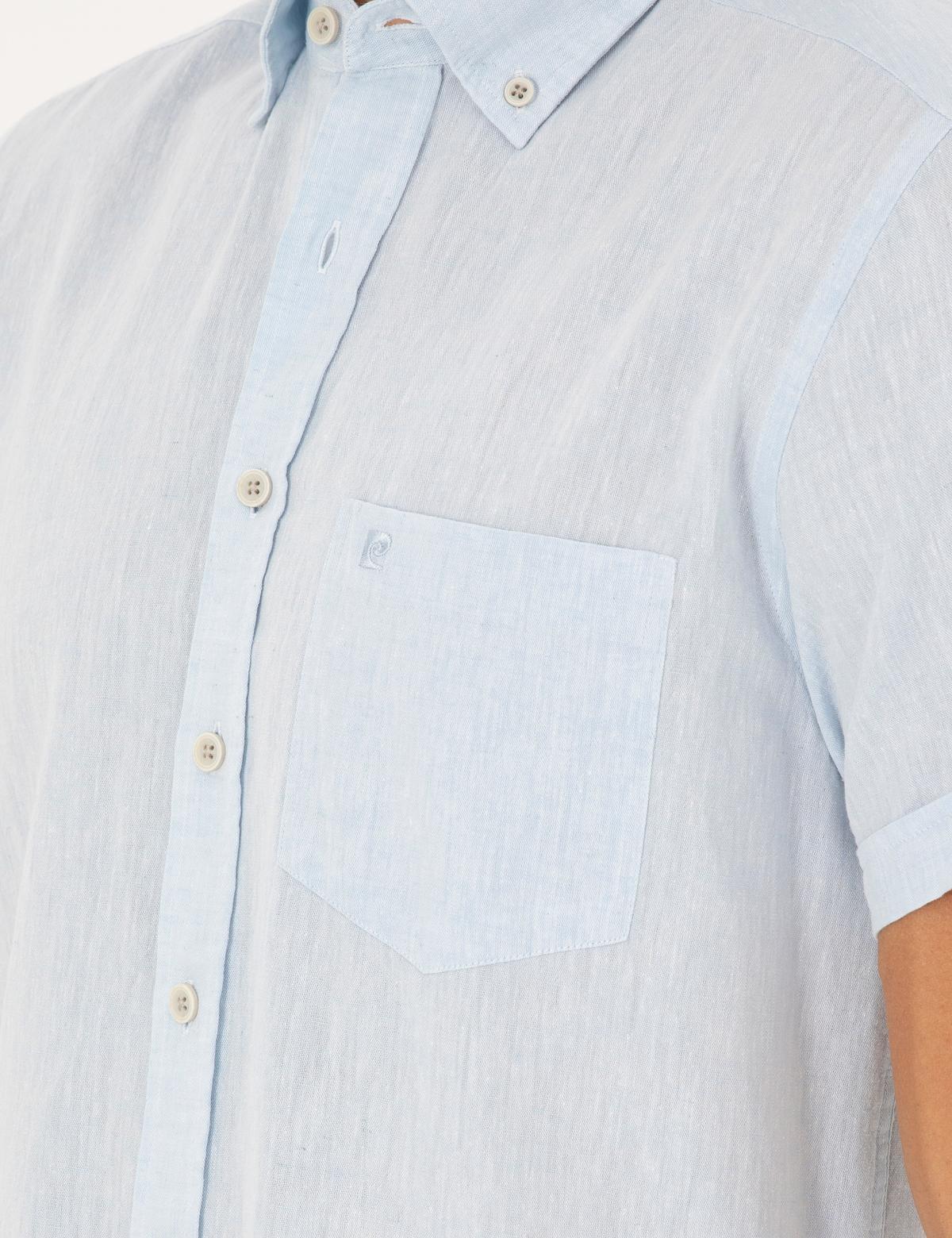Açık Mavi Keten Karışımlı Regular Fit Kısa Kollu Gömlek - 50284166110