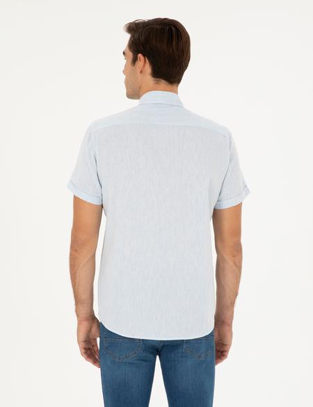 Açık Mavi Keten Karışımlı Regular Fit Kısa Kollu Gömlek - 50284166110