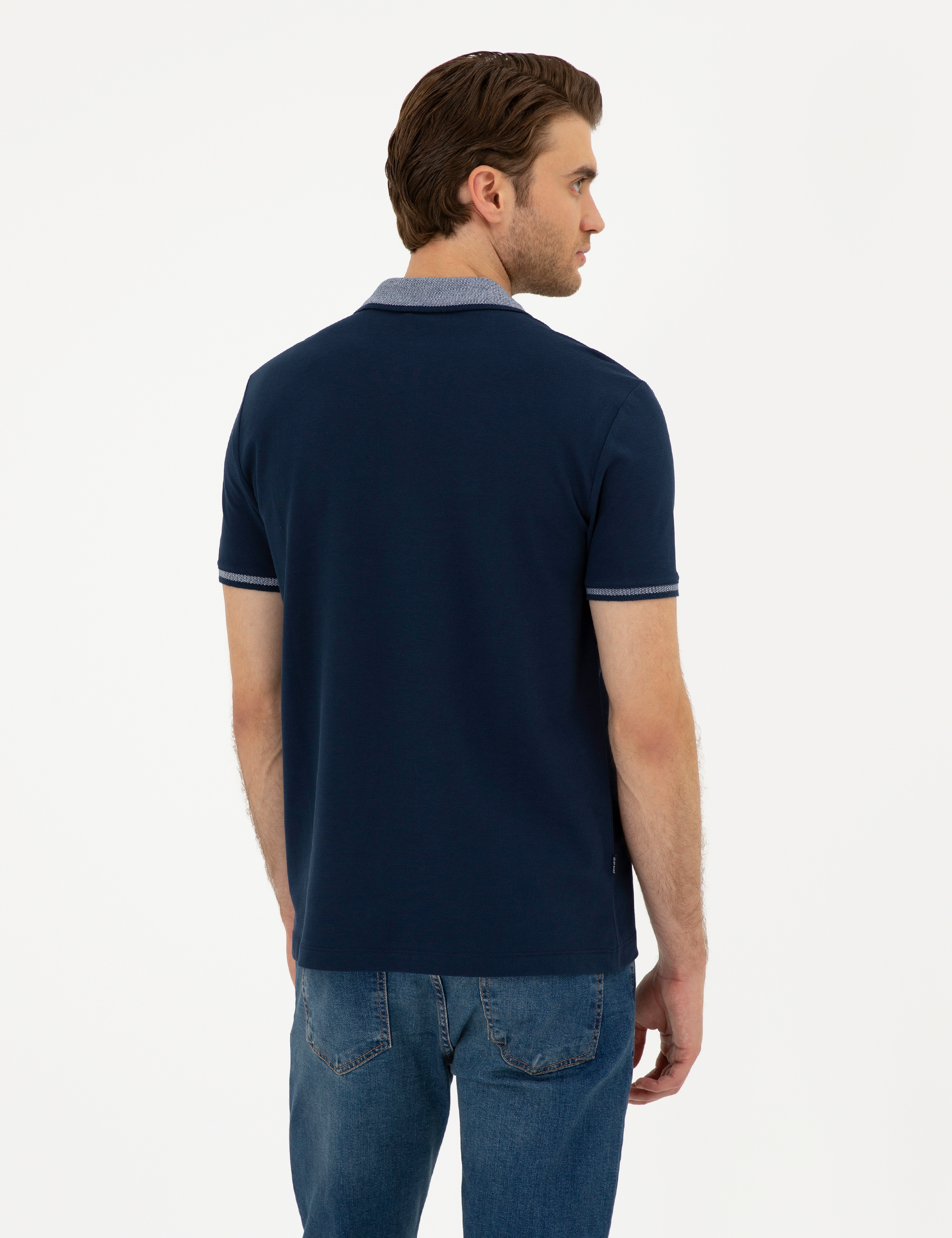 Lacivert Slim Fit %100 Pamuk Düğmeli Polo Yaka Tişört - Image 5