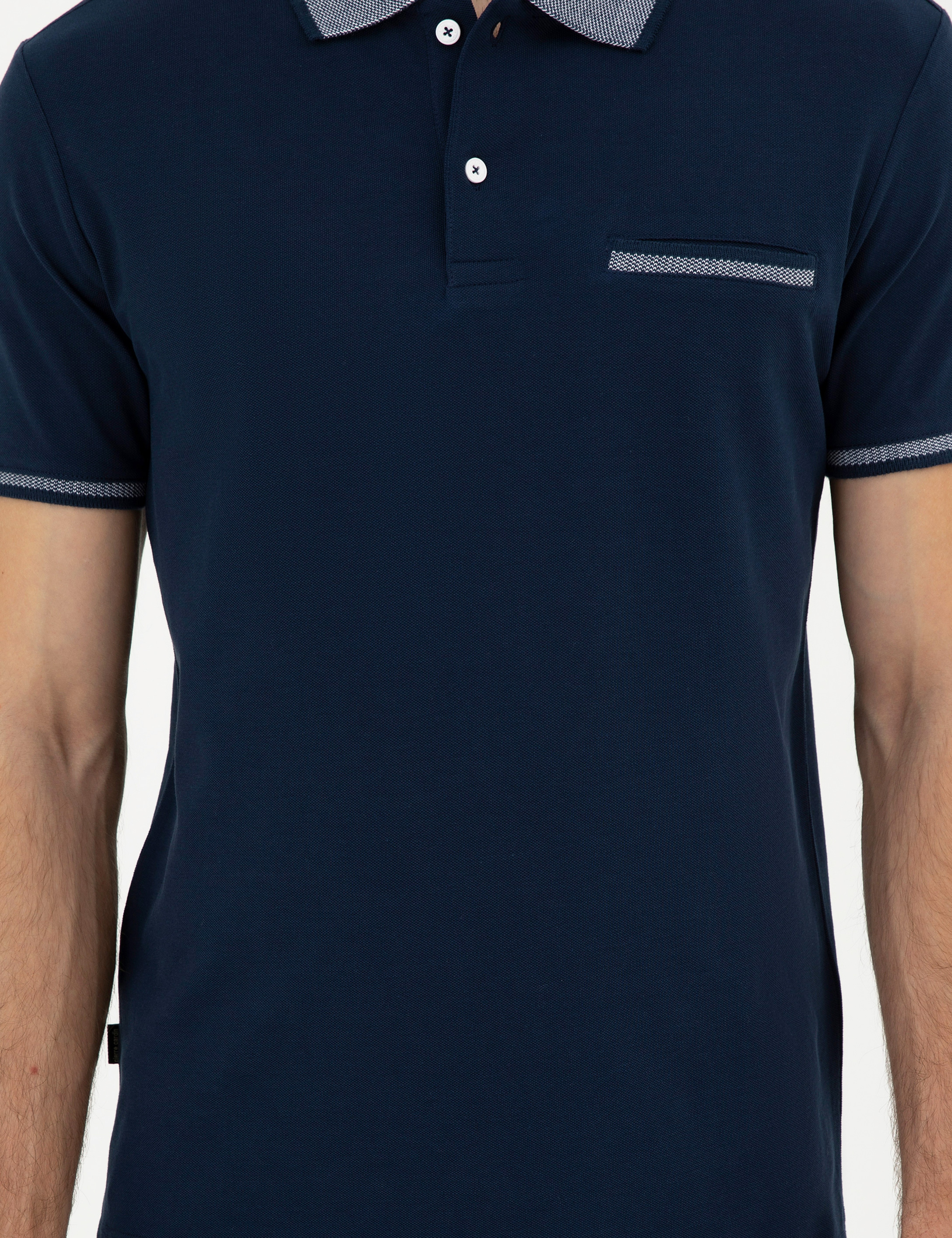 Lacivert Slim Fit %100 Pamuk Düğmeli Polo Yaka Tişört
