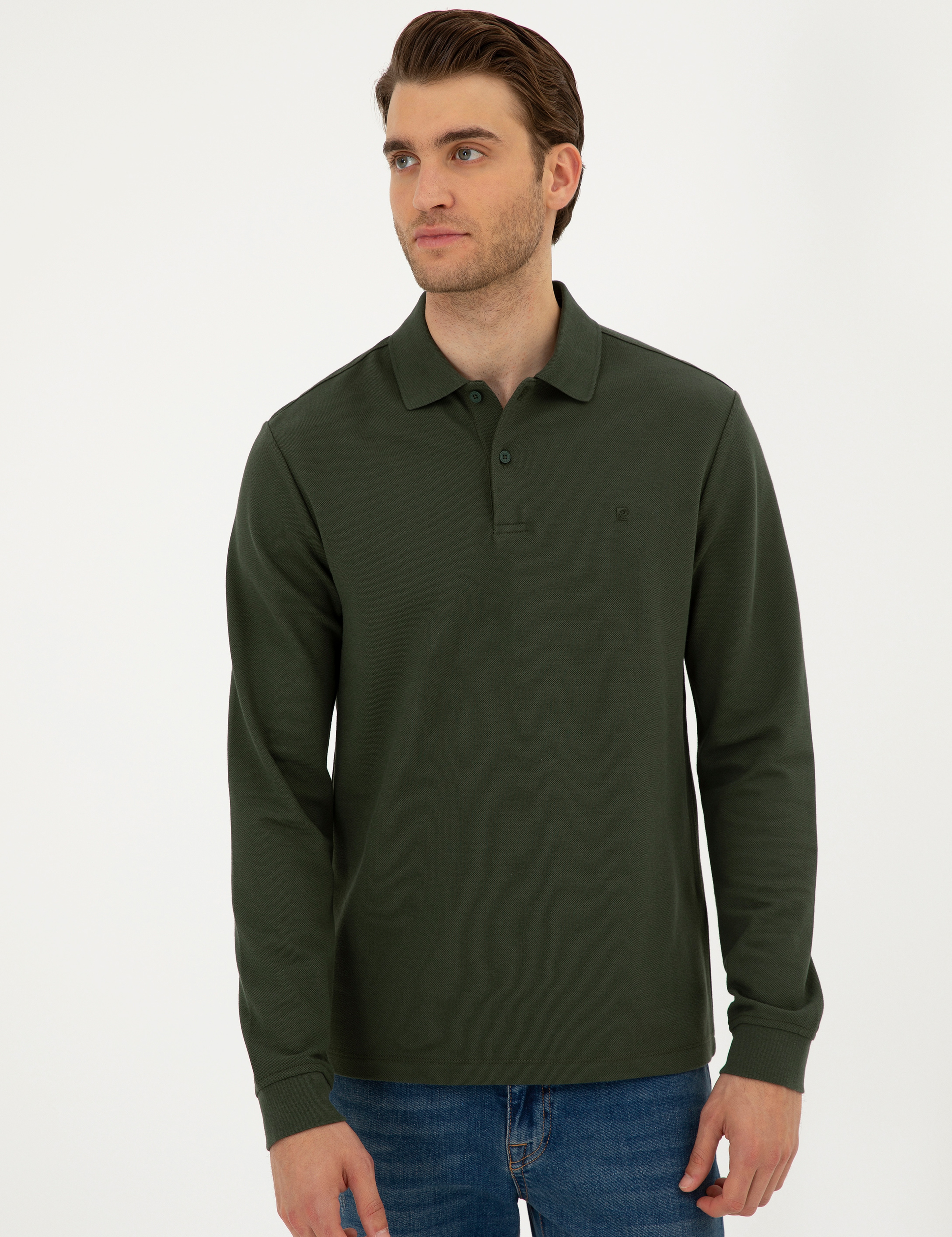 Koyu Yeşil Slim Fit Basic Sweatshirt - Image 3