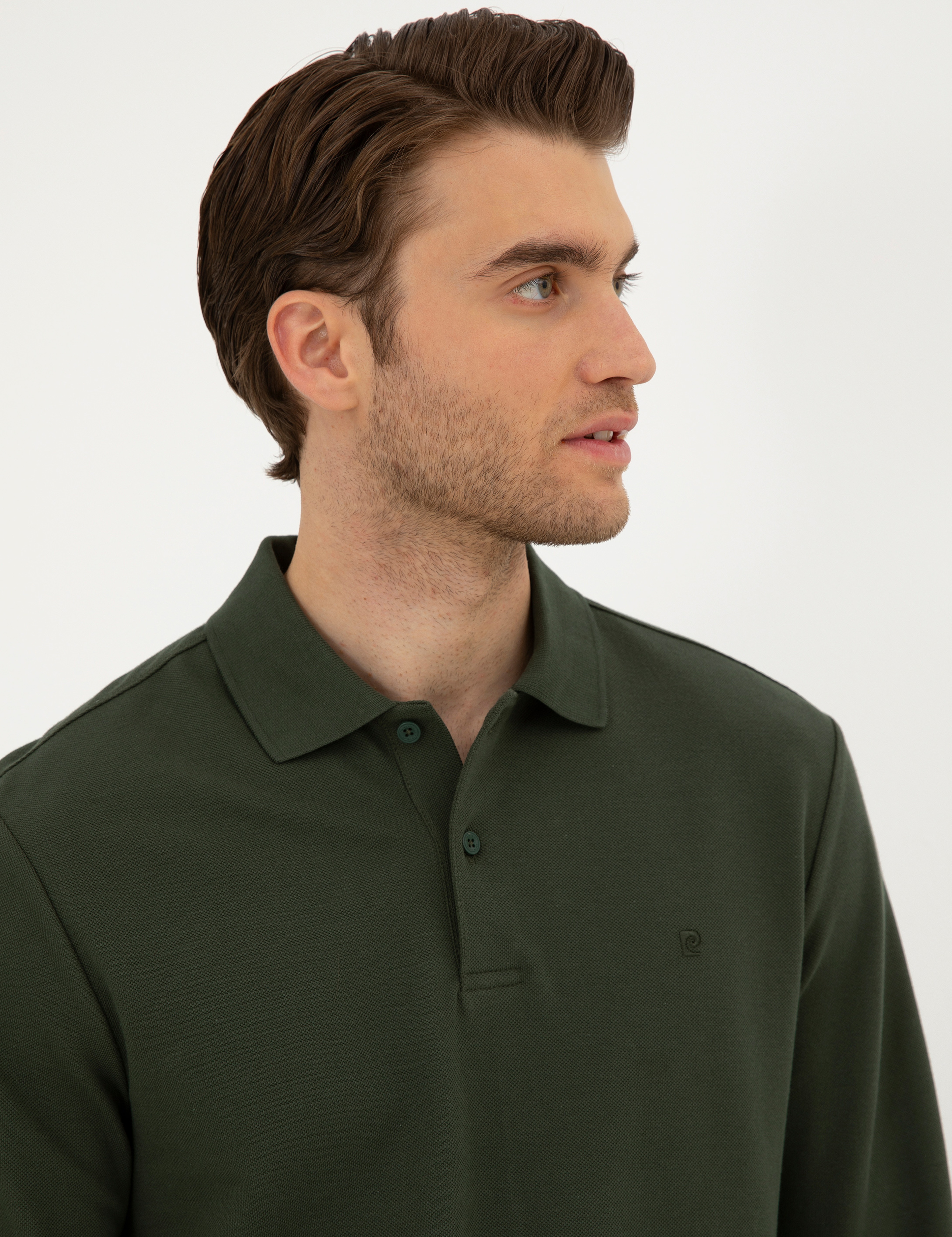 Koyu Yeşil Slim Fit Basic Sweatshirt - Image 2