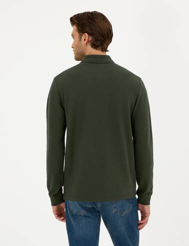 Koyu Yeşil Slim Fit Basic Sweatshirt