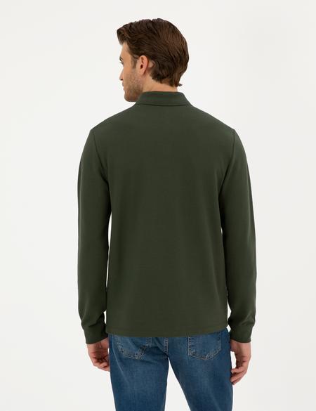 Koyu Yeşil Slim Fit Basic Sweatshirt - 50294438011