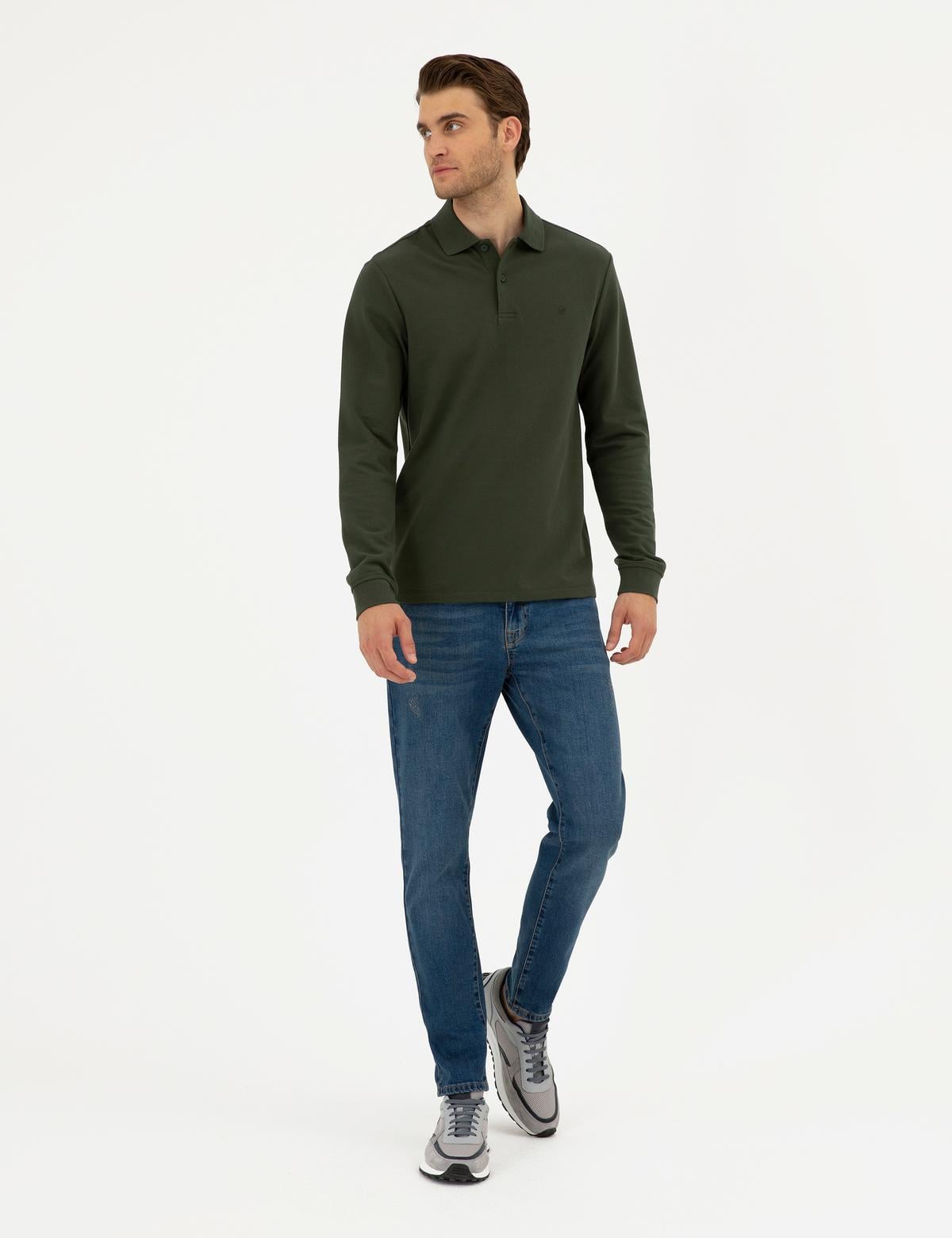 Koyu Yeşil Slim Fit Basic Sweatshirt - 50294438011