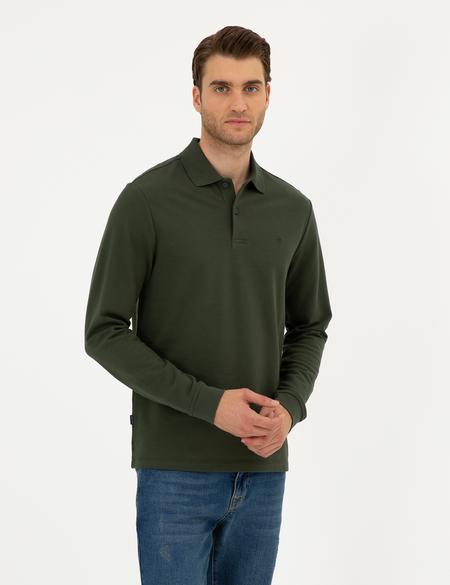 Koyu Yeşil Slim Fit Basic Sweatshirt - 50294438011