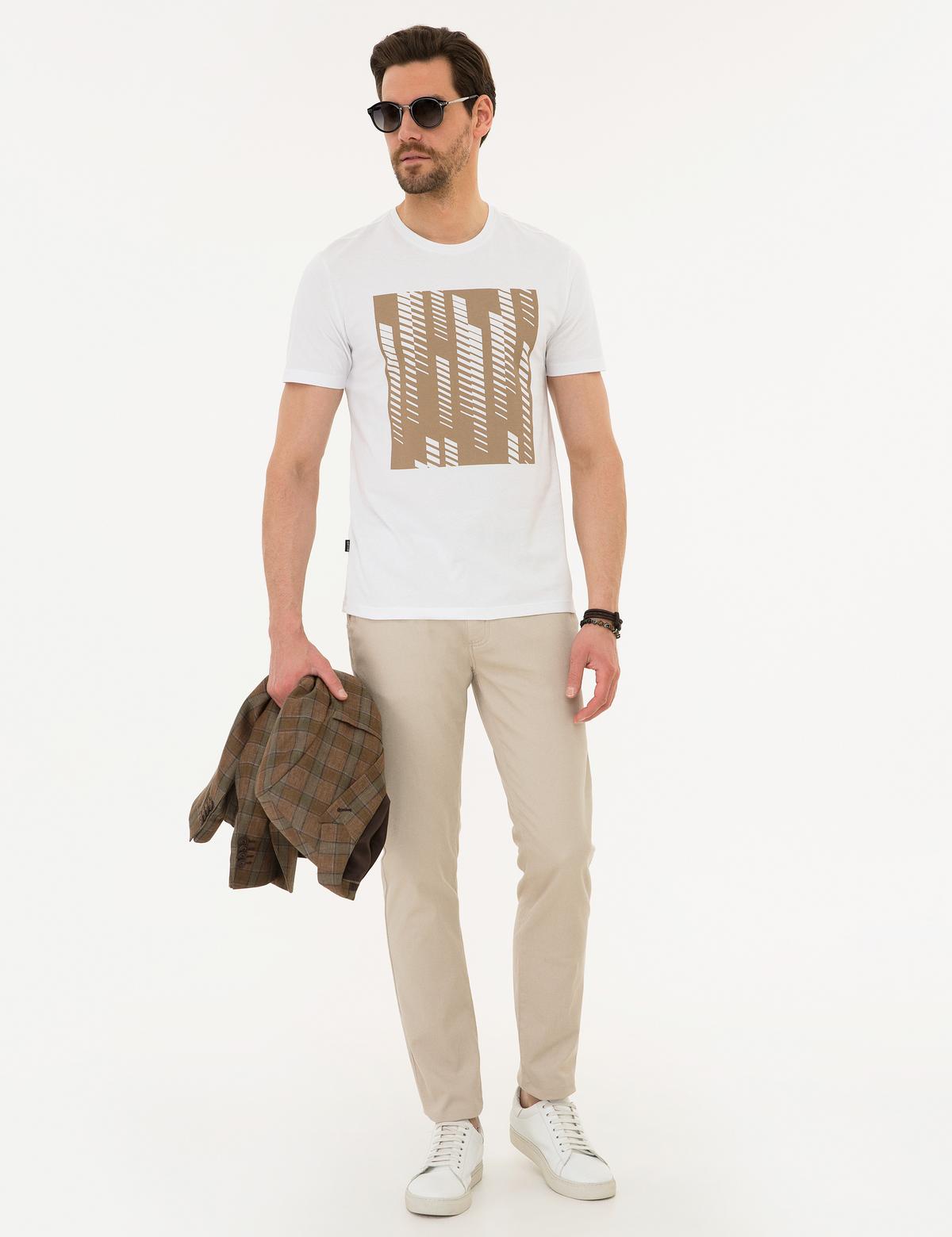 Beyaz Slim Fit Bisiklet Yaka T-Shirt - 50226503017