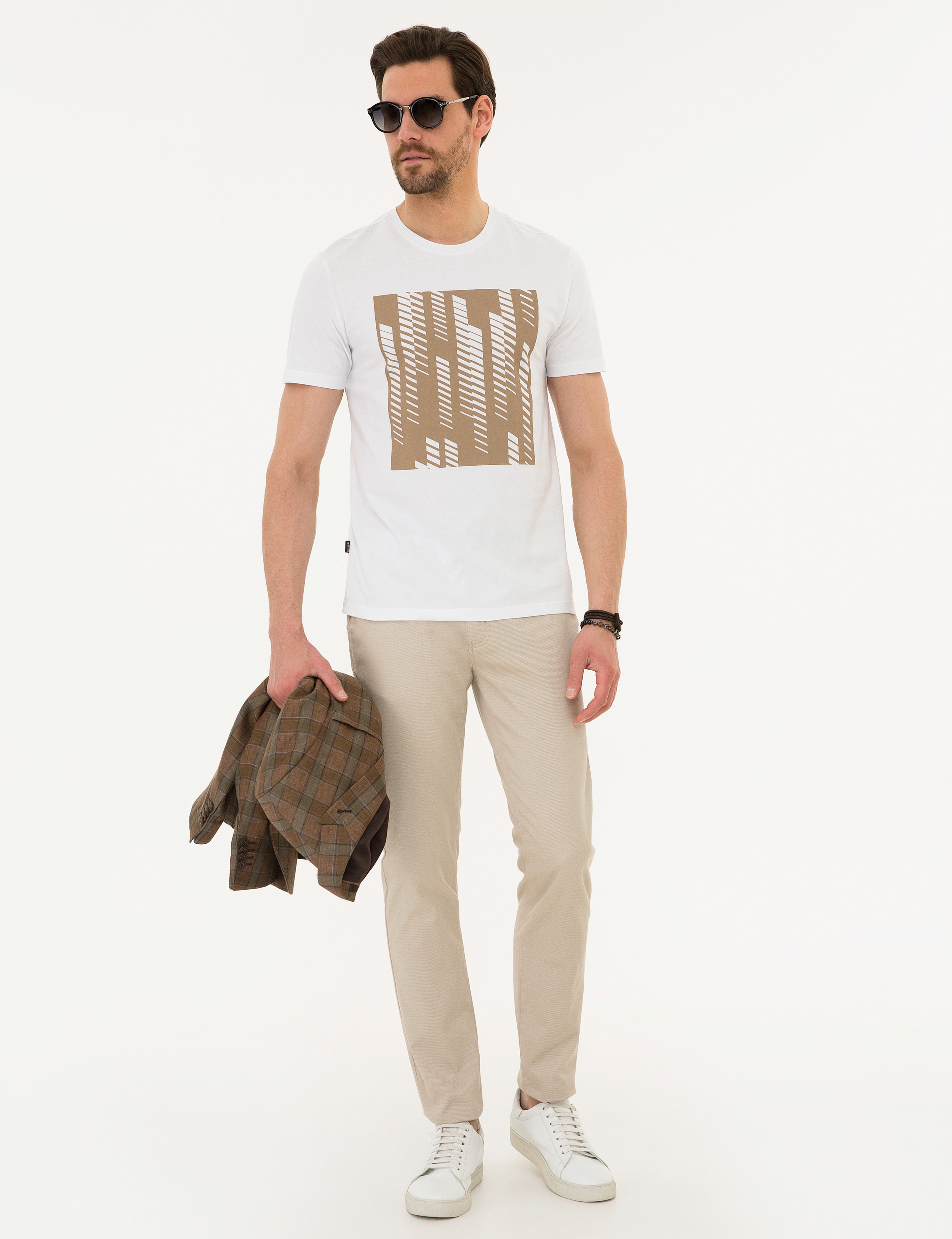 Beyaz Slim Fit Bisiklet Yaka T-Shirt