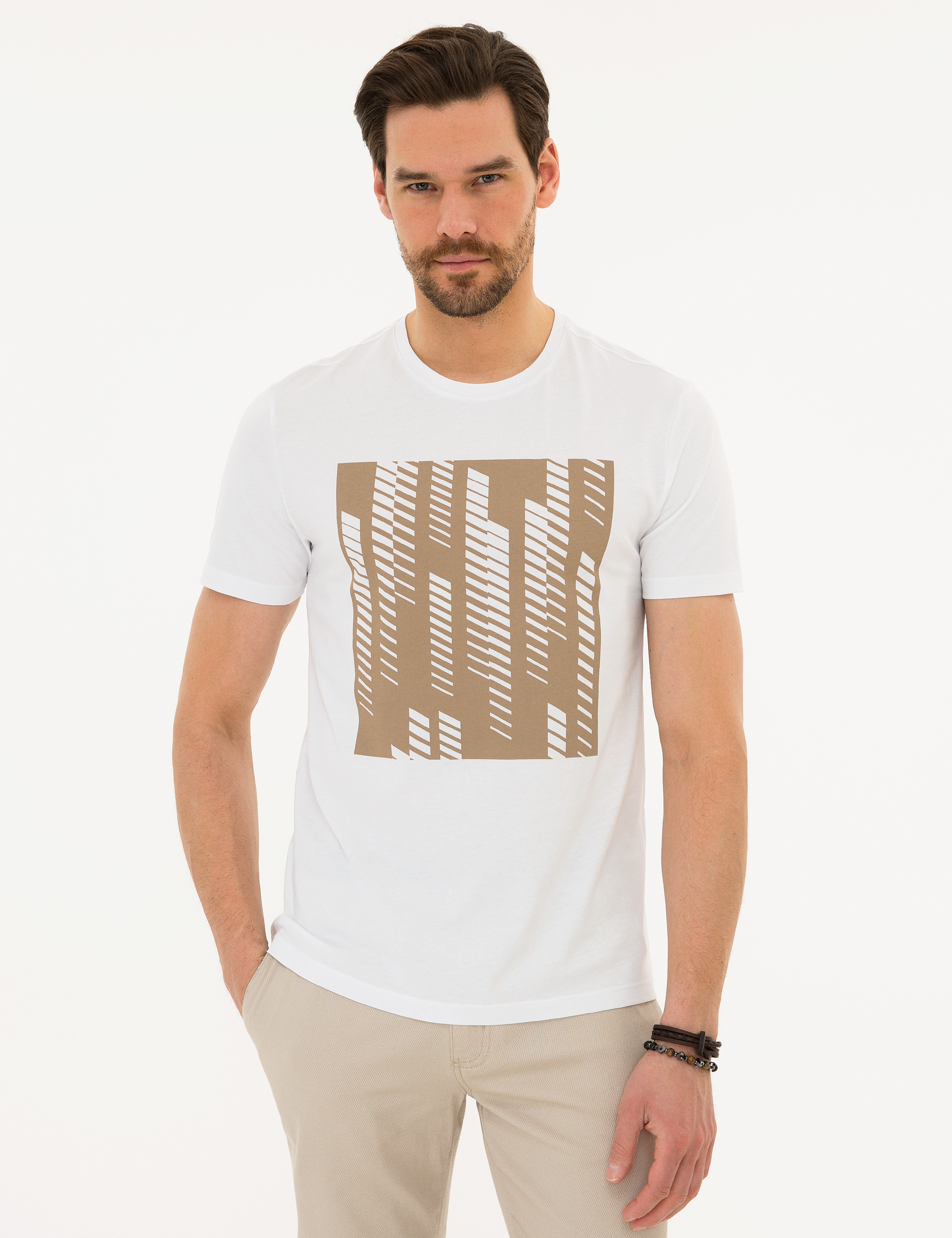 Beyaz Slim Fit Bisiklet Yaka T-Shirt - Image 1