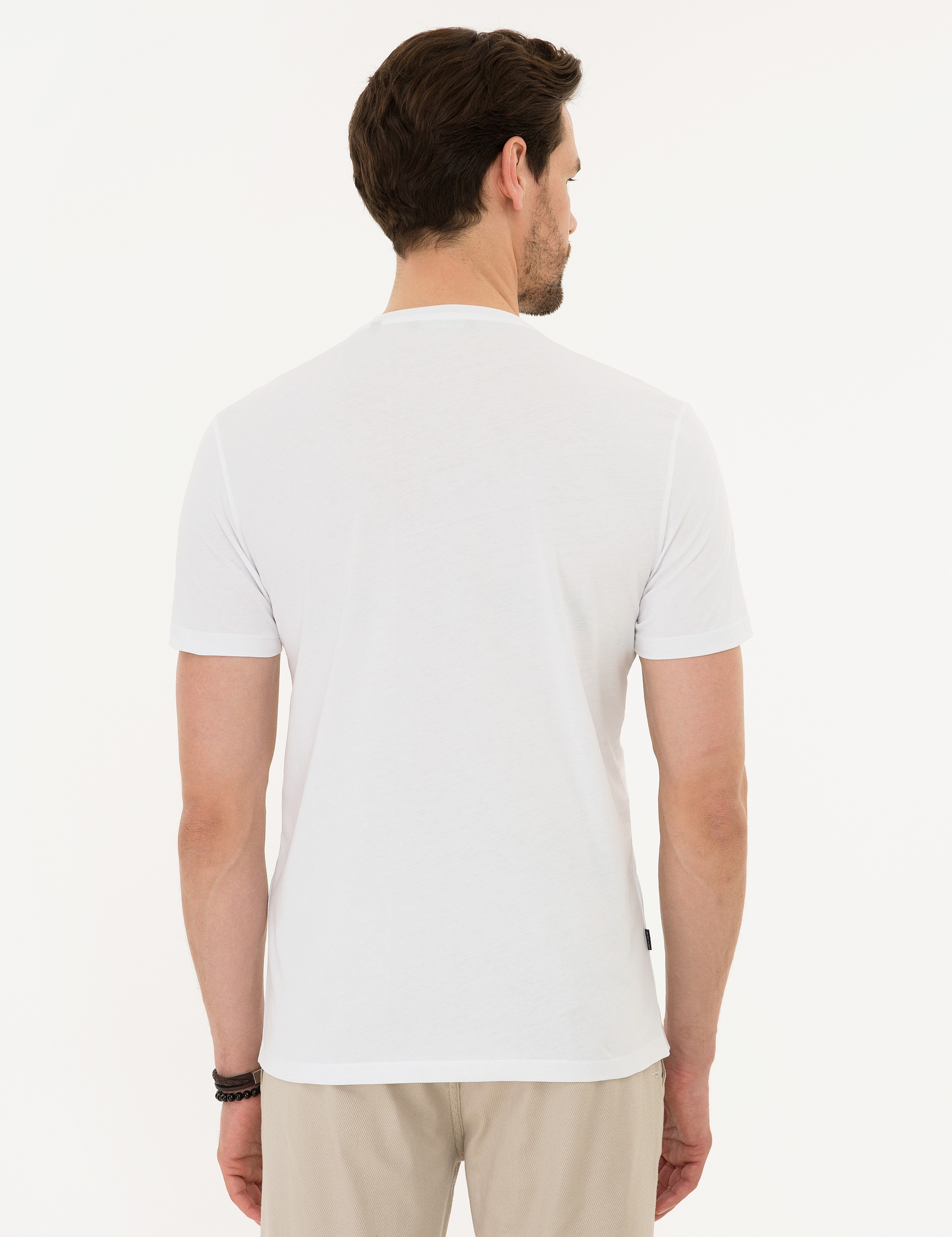 Beyaz Slim Fit Bisiklet Yaka T-Shirt - Image 3