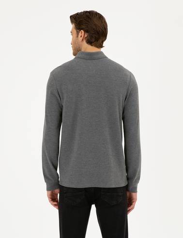 Antrasit Melanj Slim Fit Basic Sweatshirt