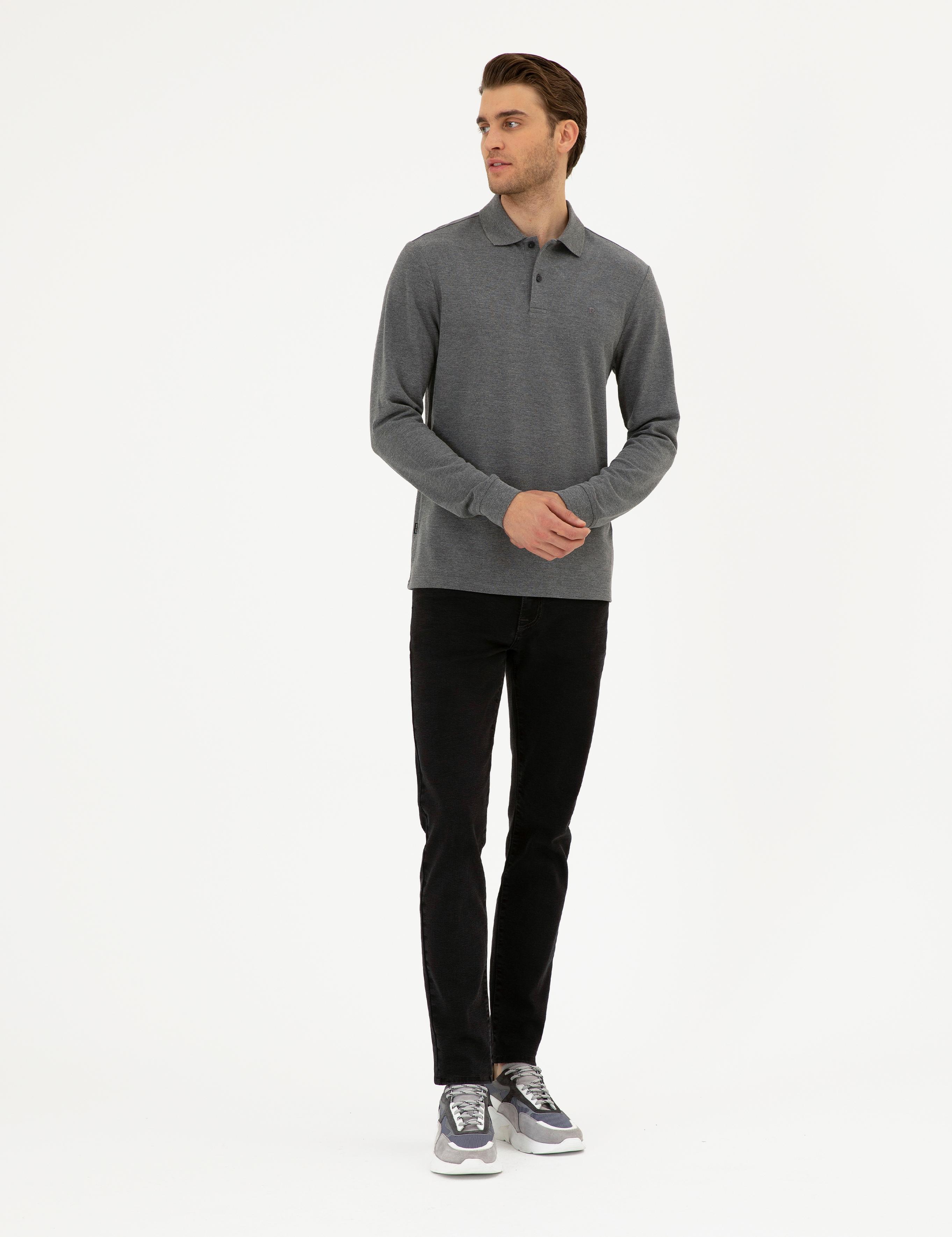 Antrasit Melanj Slim Fit Basic Sweatshirt