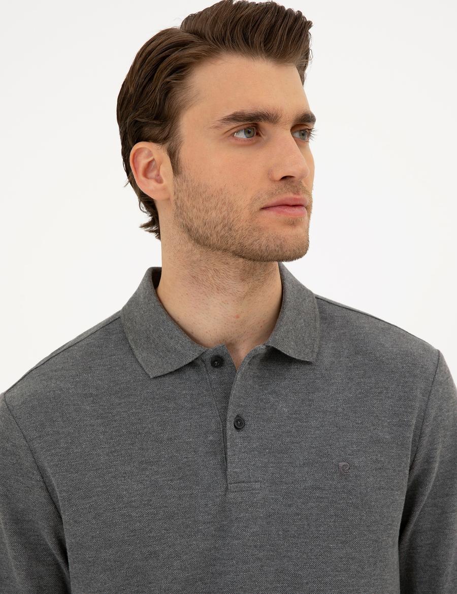 Antrasit Melanj Slim Fit Basic Sweatshirt