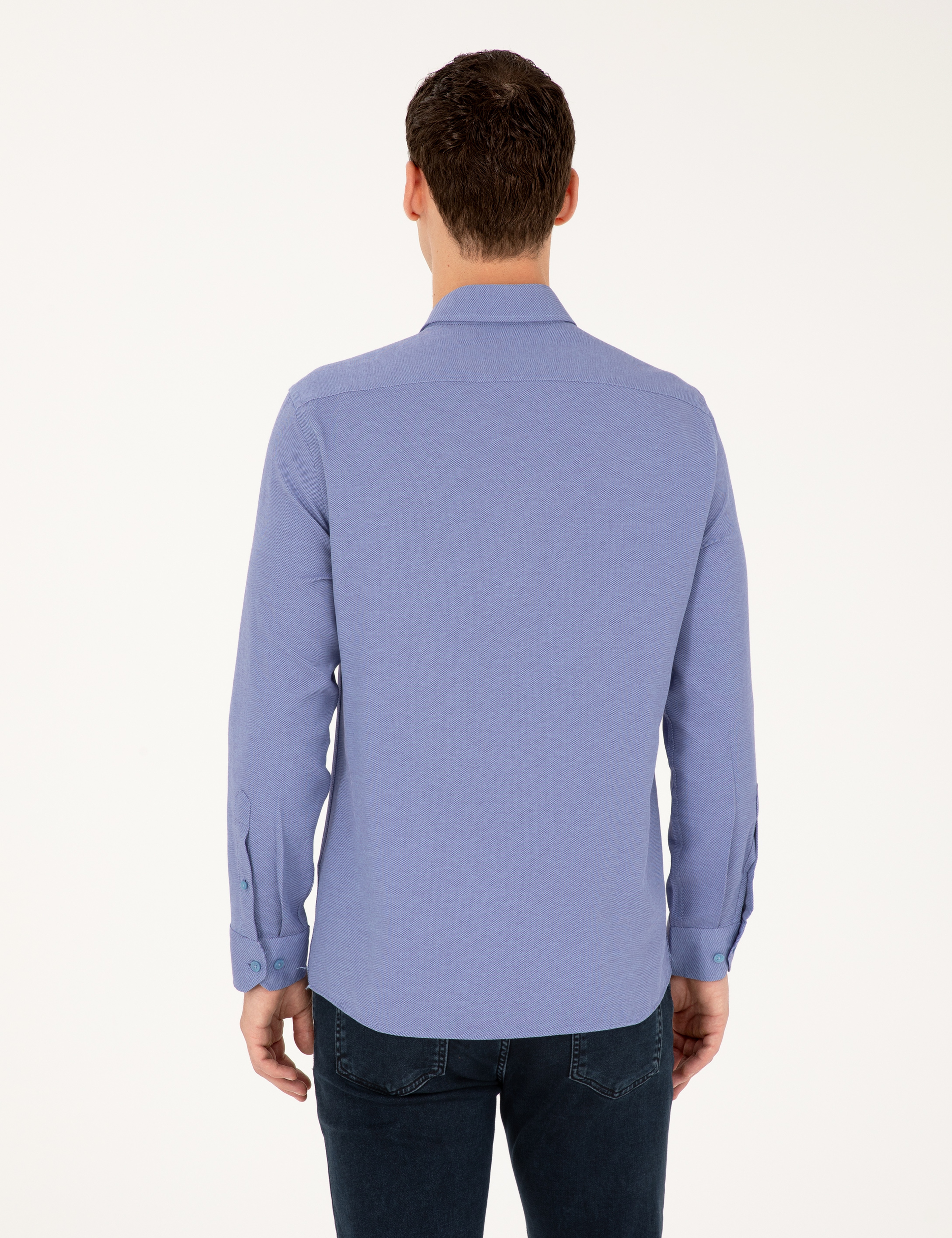 Mavi Oxford Slim Fit Uzun Kollu Gömlek - Image 5