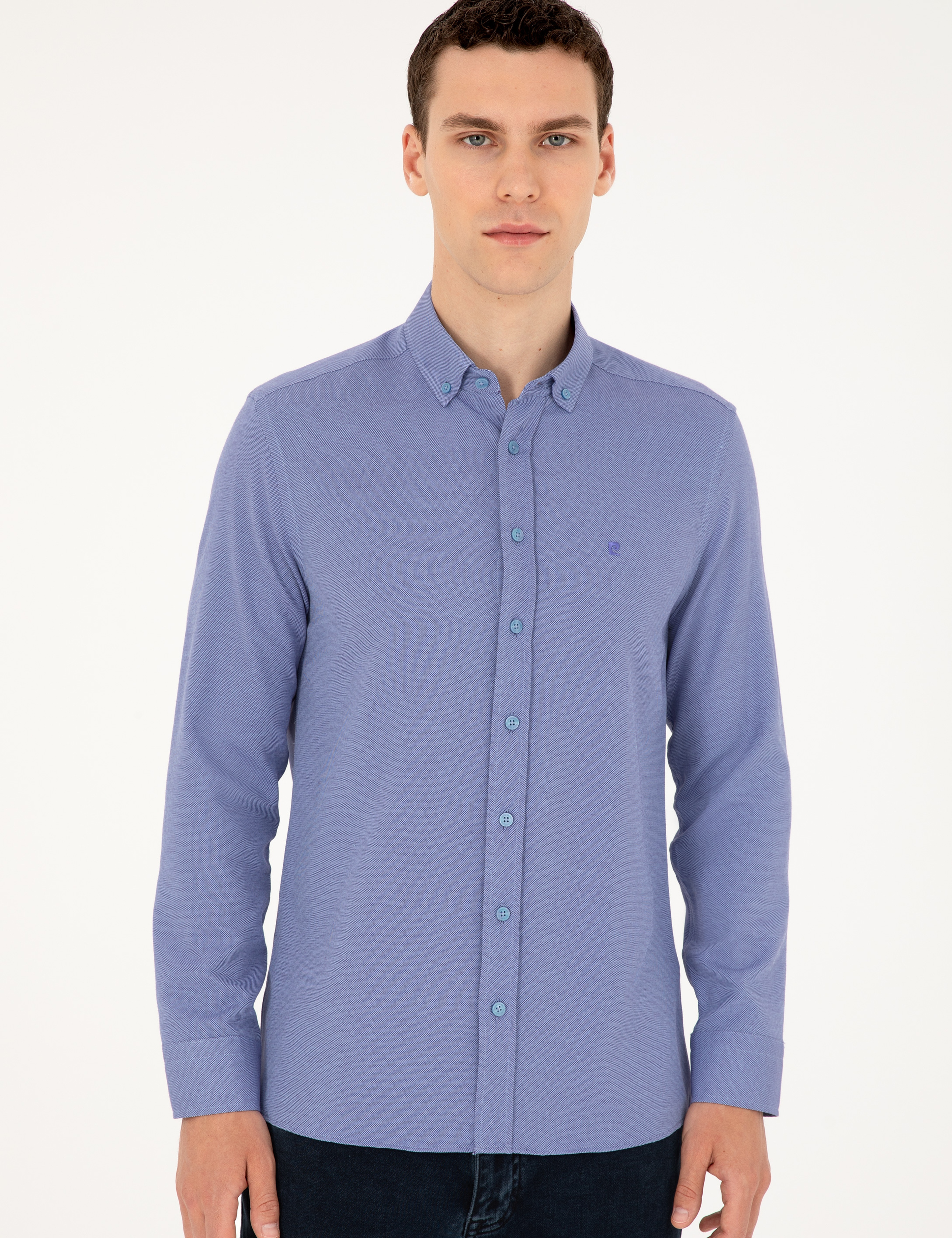 Mavi Oxford Slim Fit Uzun Kollu Gömlek - Image 3
