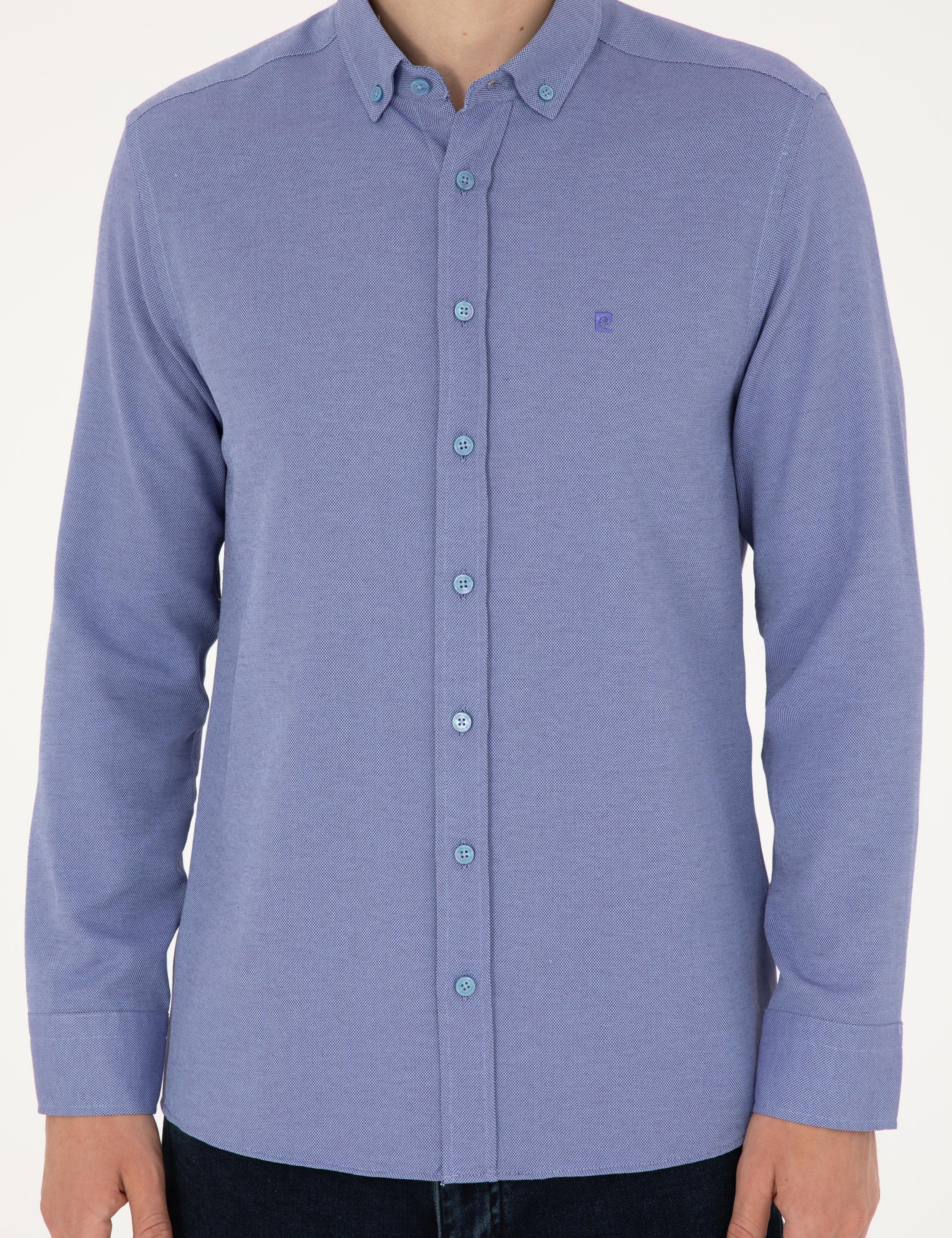 Mavi Oxford Slim Fit Uzun Kollu Gömlek - Image 6