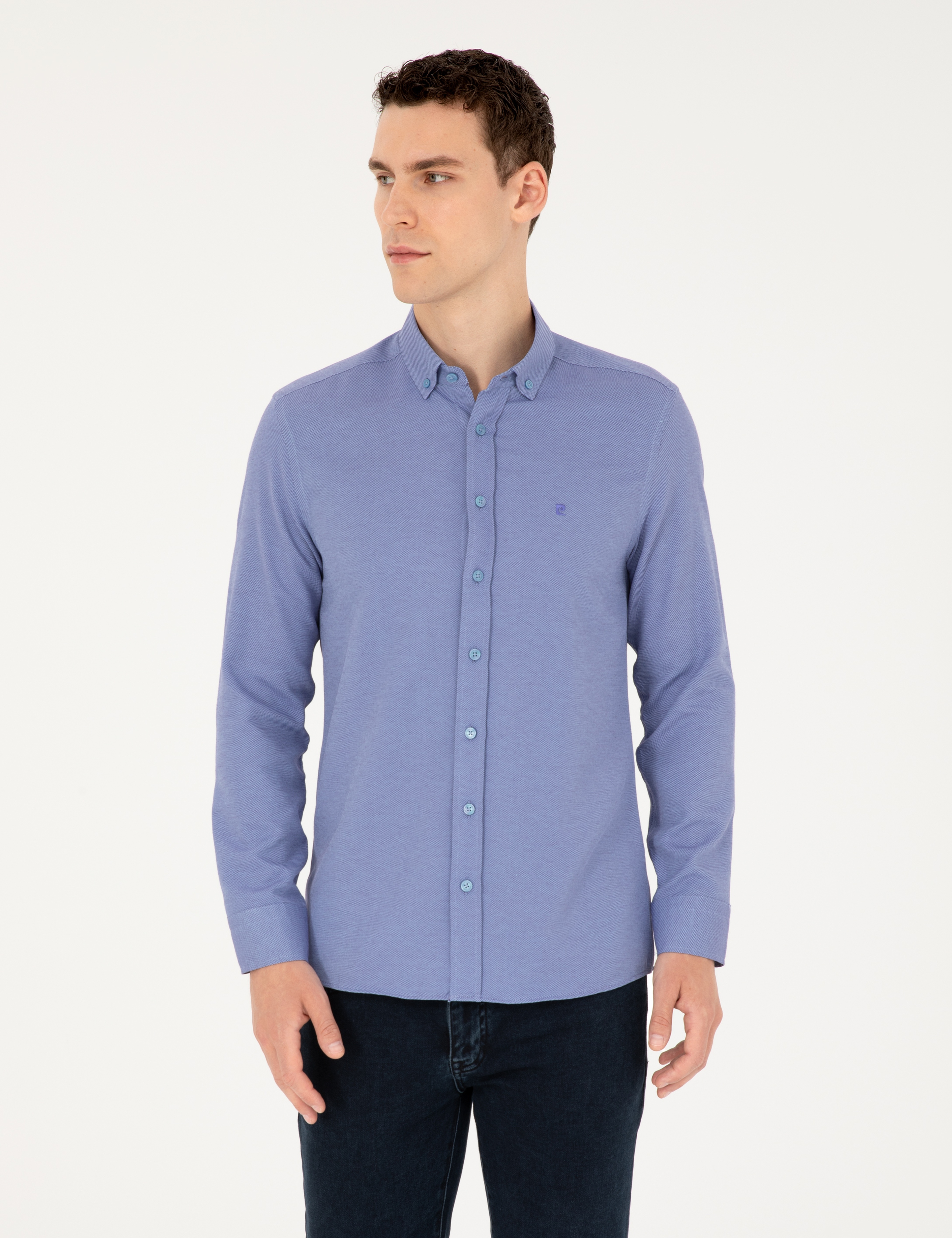 Mavi Oxford Slim Fit Uzun Kollu Gömlek - Image 1