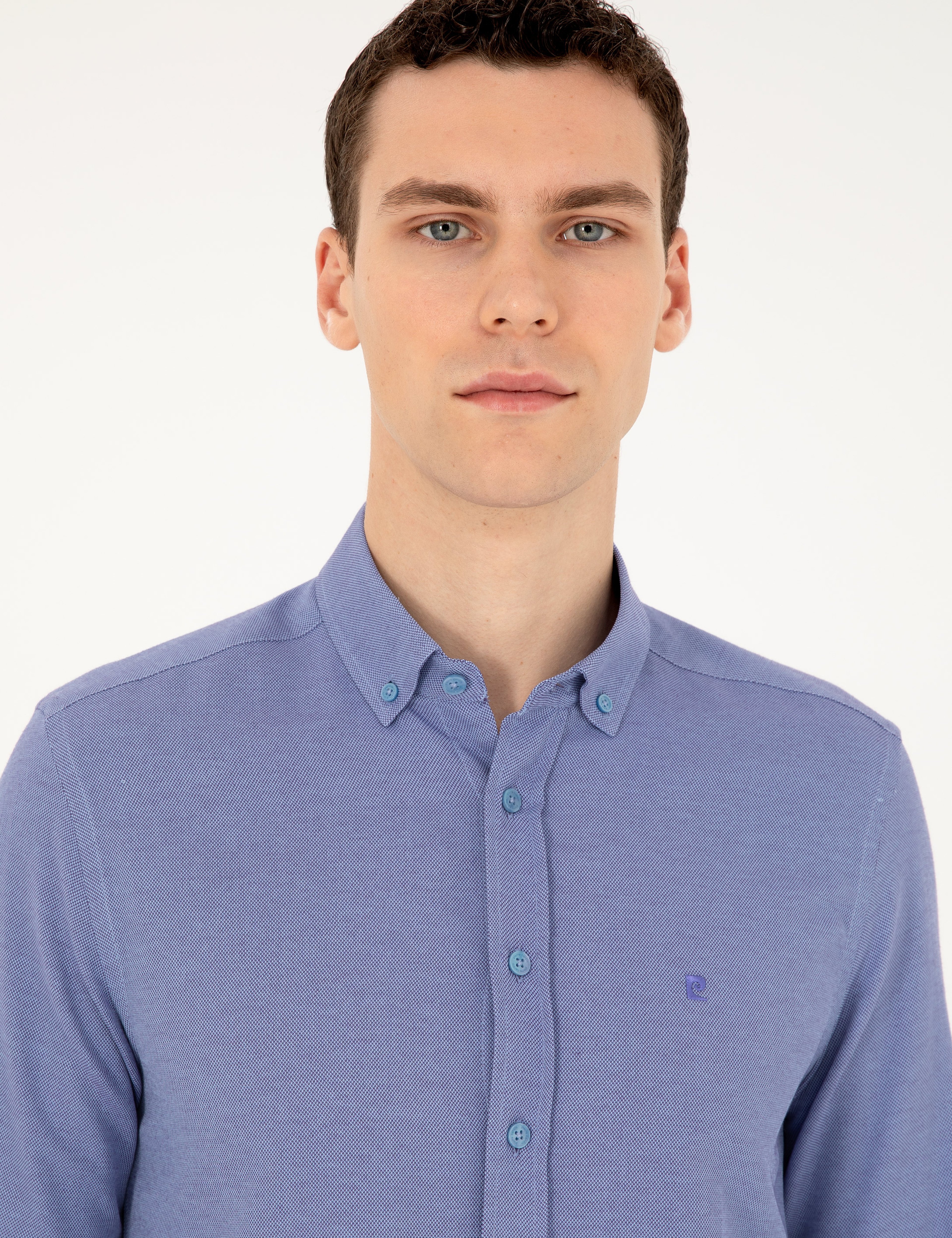 Mavi Oxford Slim Fit Uzun Kollu Gömlek - Image 2