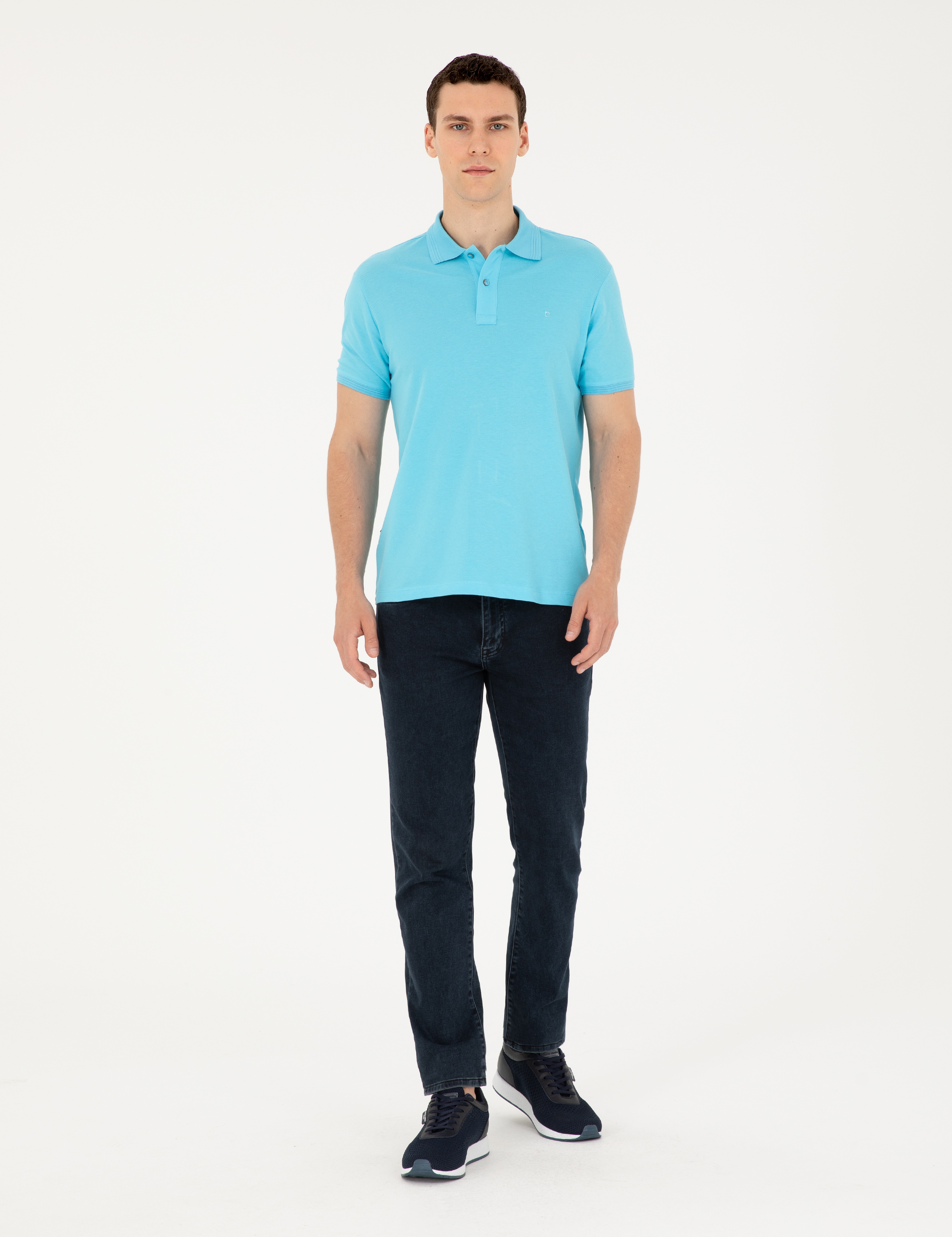 Turkuaz Slim Fit Basic Tişört - Image 4