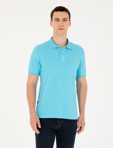 Turkuaz Slim Fit %100 Pamuk Basic Düğmeli Polo Yaka Basic Tişört