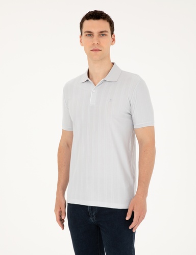 Açık Gri Slim Fit Düğmeli Polo Yaka Tişört