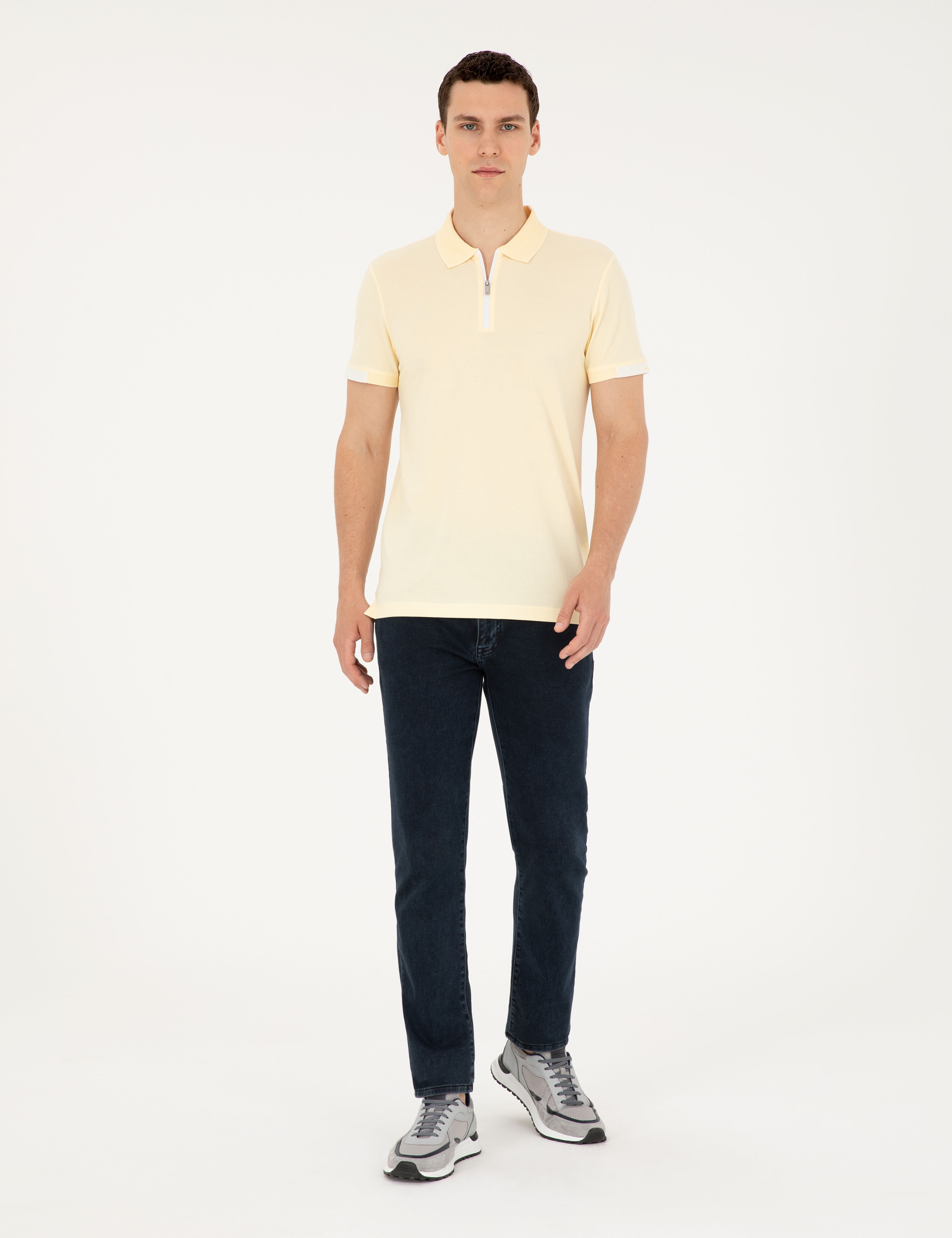 Limon Slim Fit Fermuarlı Polo Yaka Tişört - Image 4