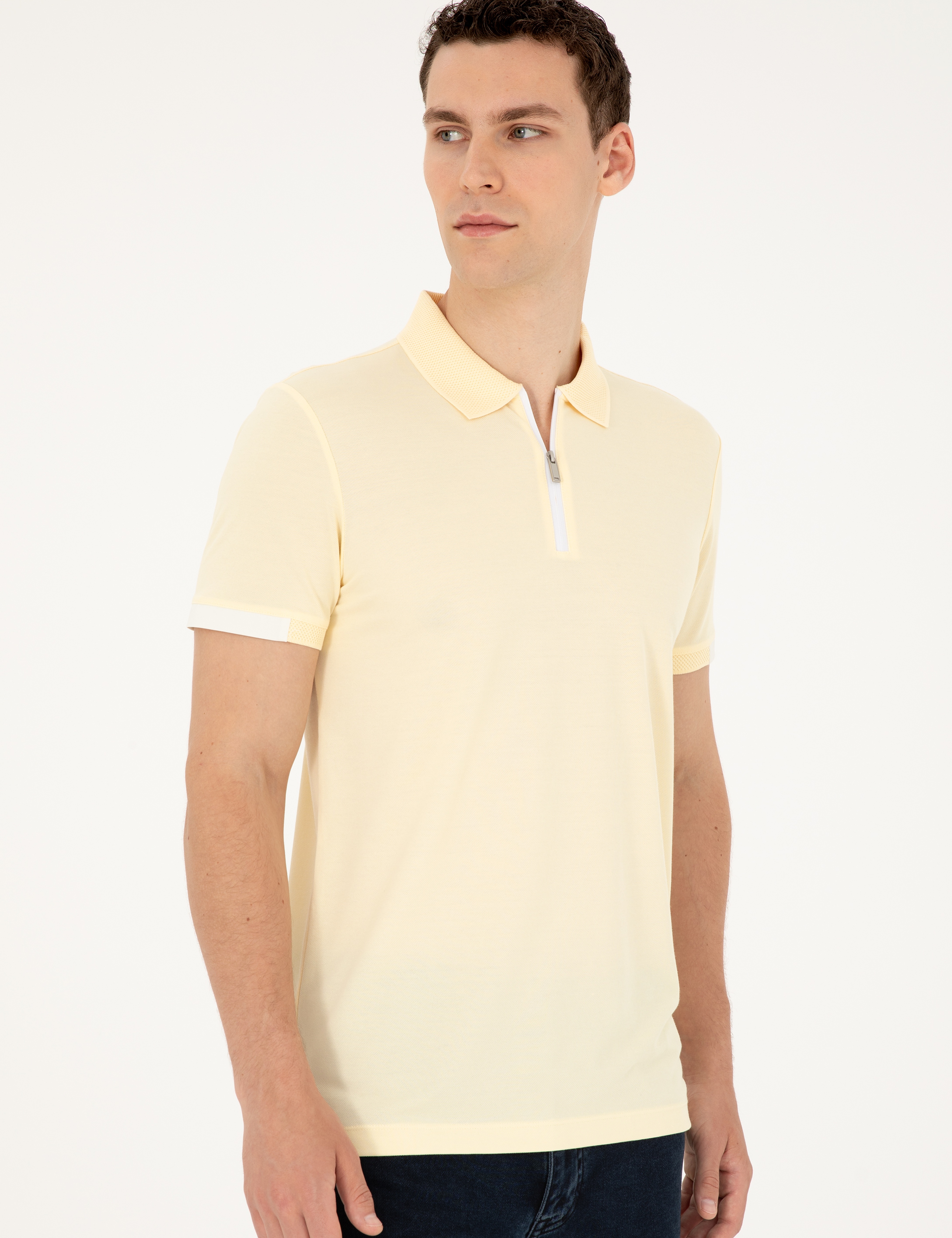 Limon Slim Fit Fermuarlı Polo Yaka Tişört - Image 3