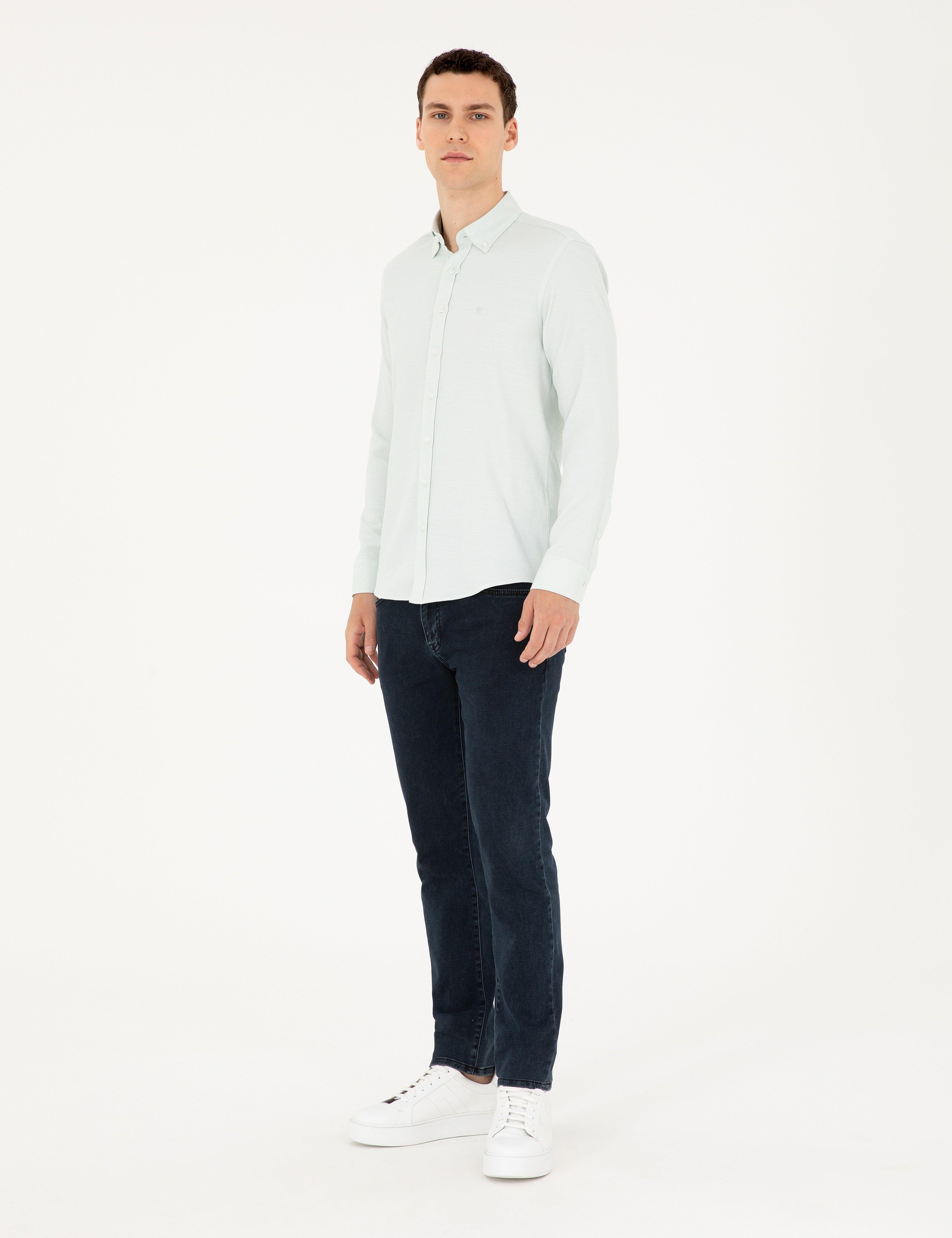 Yeşil Slim Fit Uzun Kollu Gömlek - Image 4
