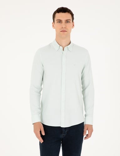 Yeşil Slim Fit Uzun Kollu Gömlek