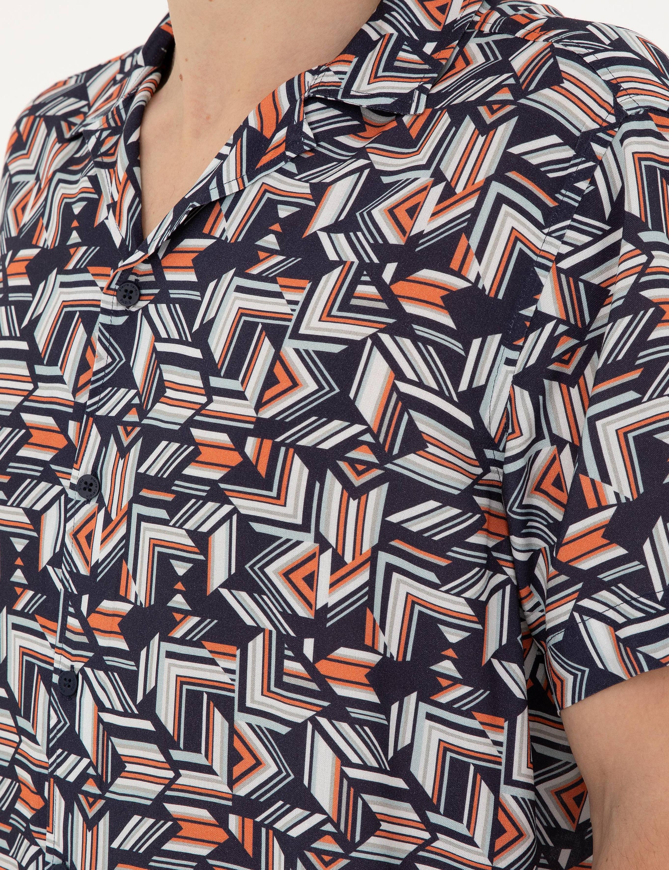 Lacivert Comfort Fit Kısa Kollu Gömlek