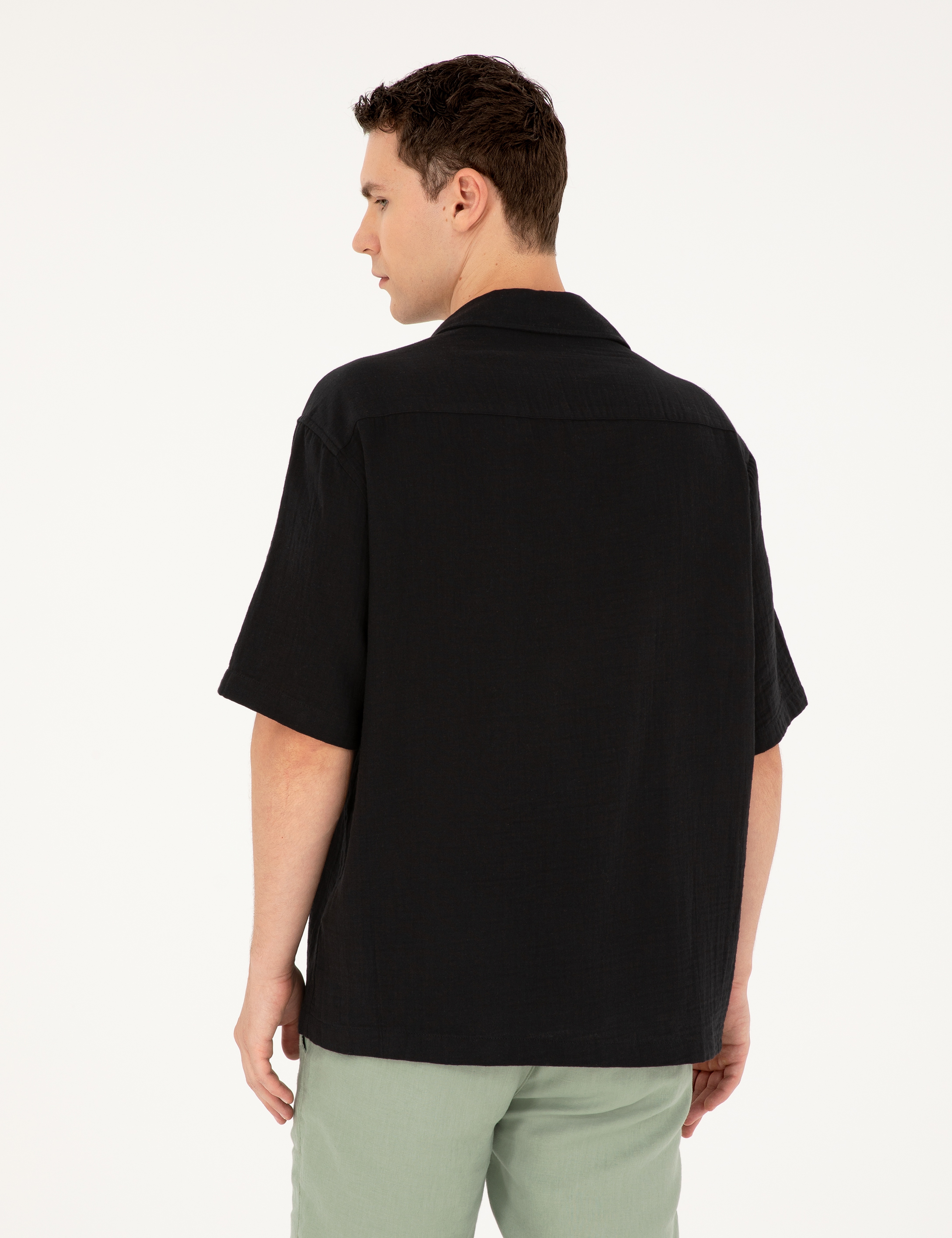 Siyah Oversize Kısa Kollu Gömlek - Image 5