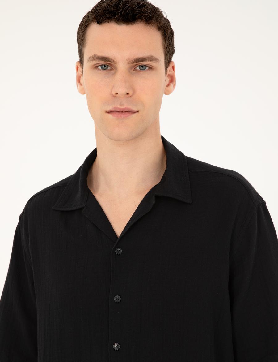 Siyah Oversize Kısa Kollu Gömlek