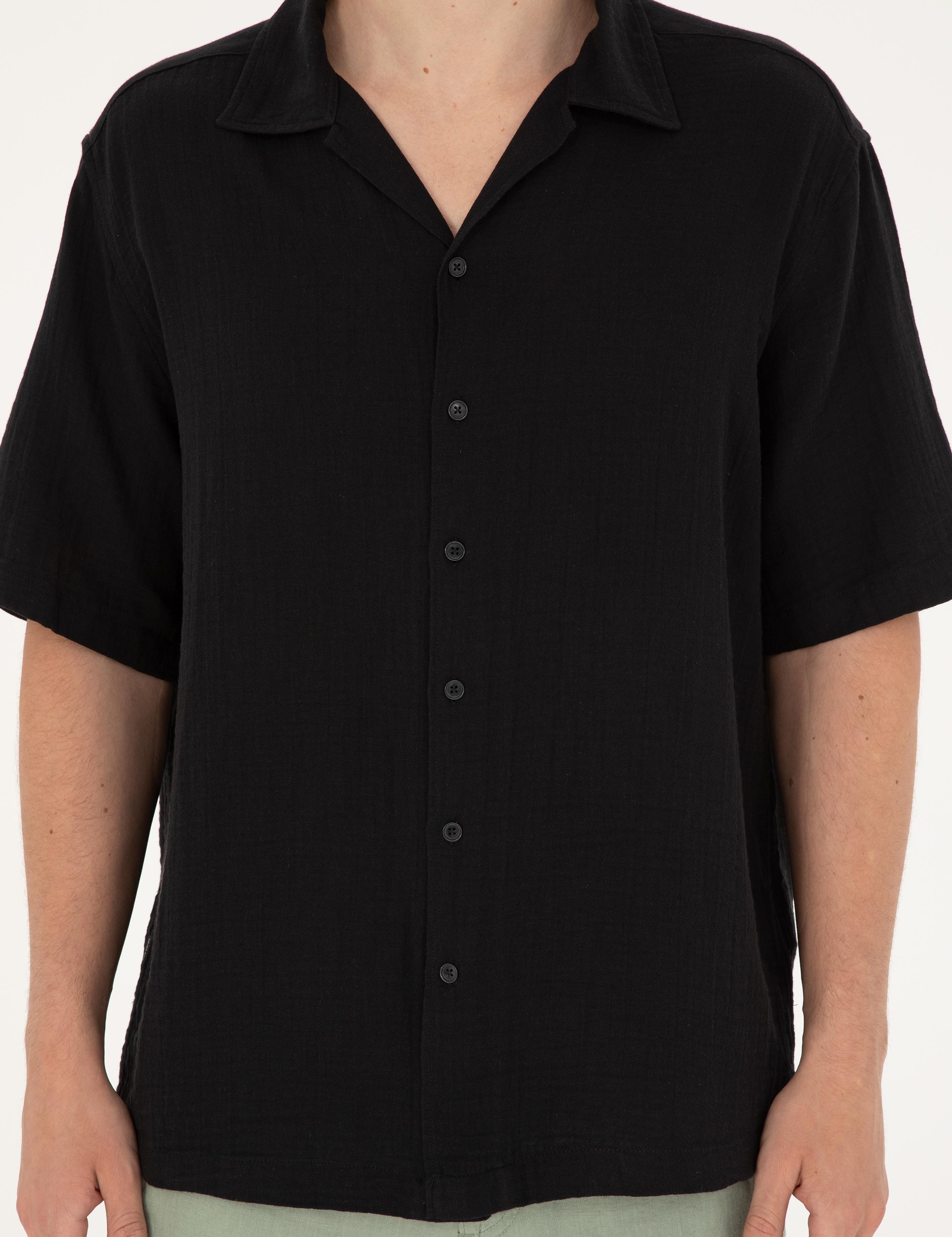 Siyah Oversize Kısa Kollu Gömlek