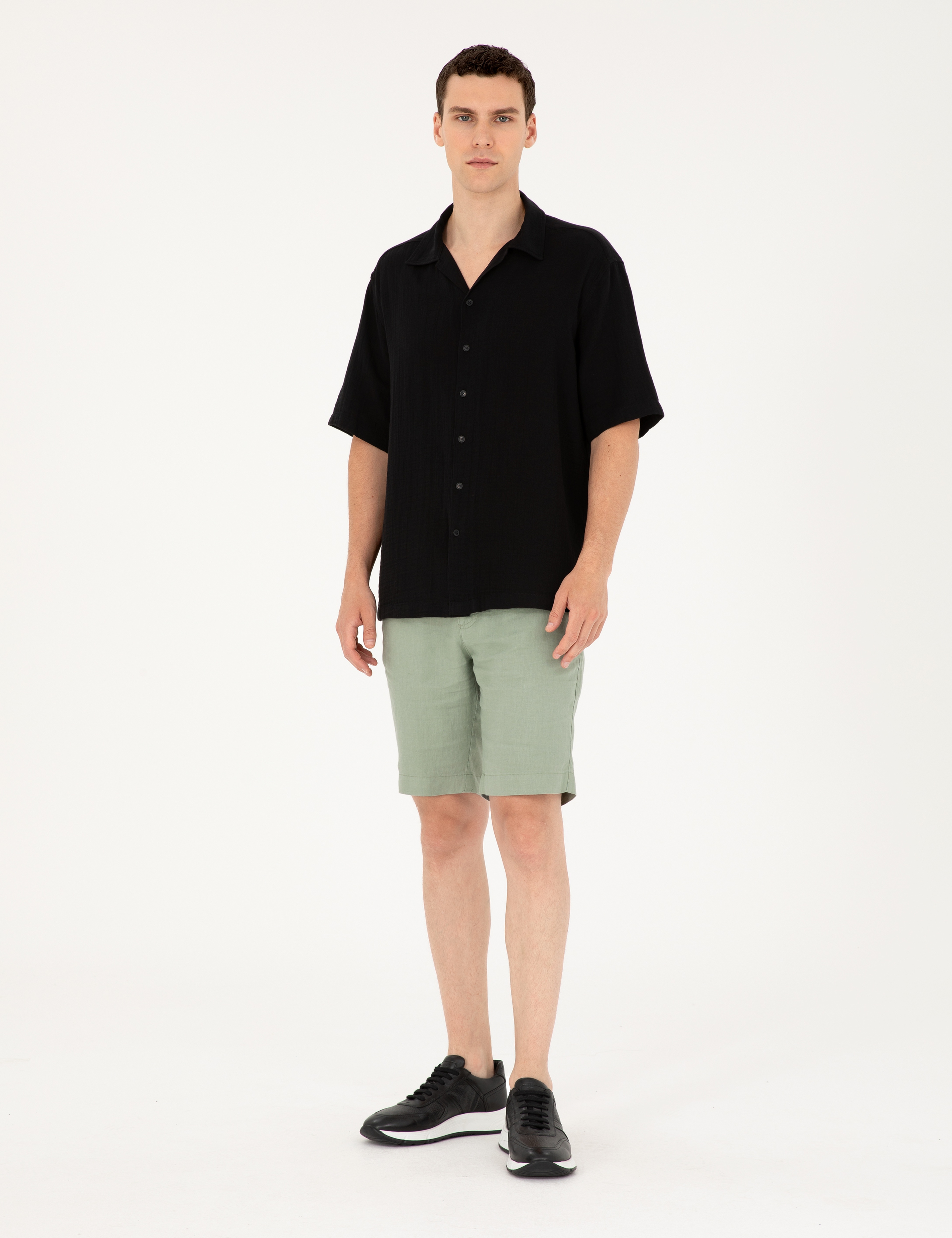 Siyah Oversize Kısa Kollu Gömlek - Image 4