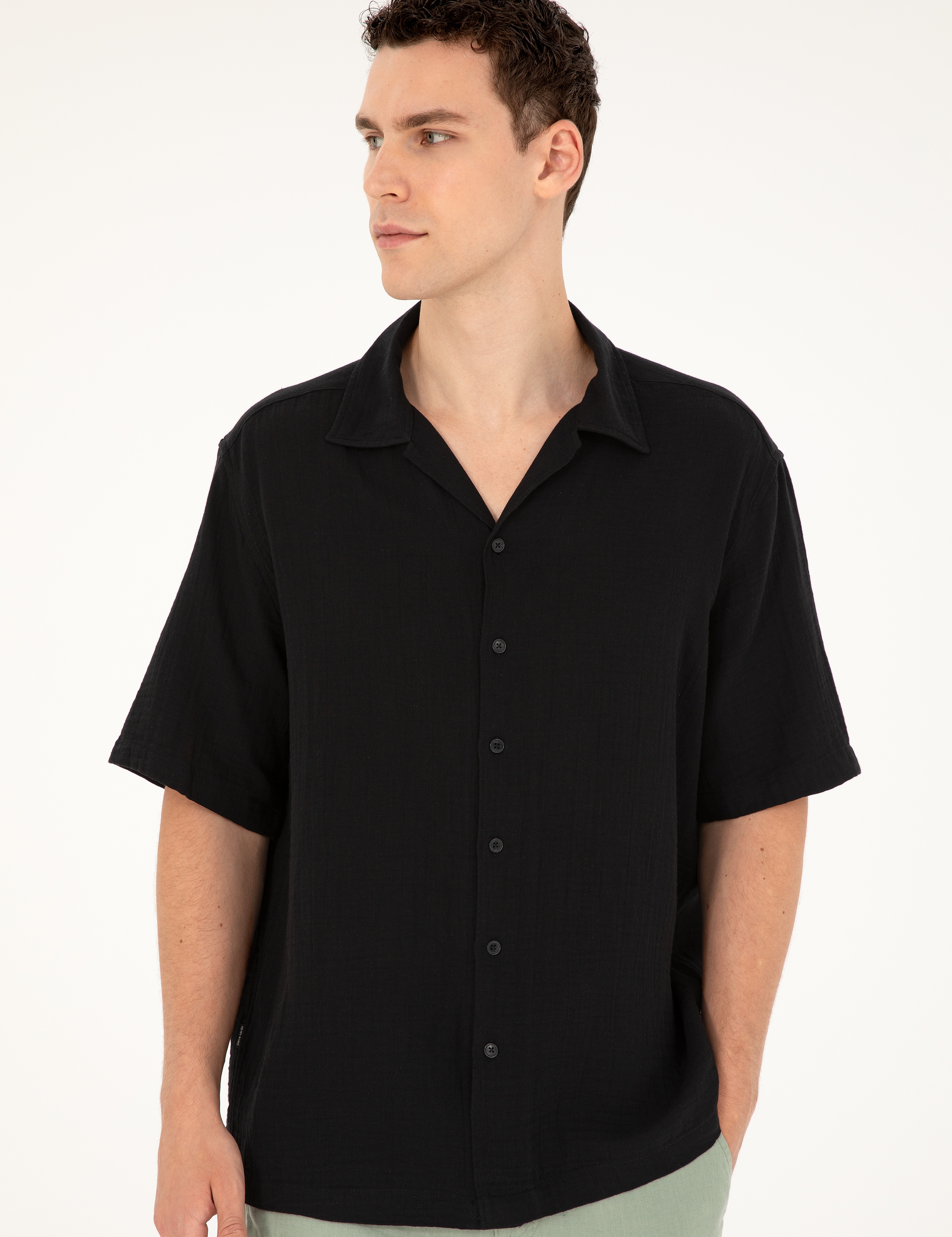 Siyah Oversize Kısa Kollu Gömlek - Image 3