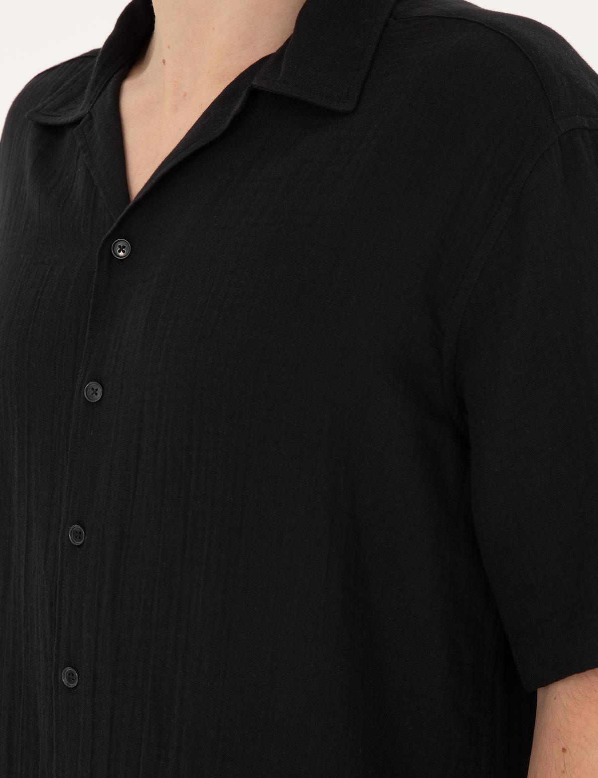 Siyah Oversize Kısa Kollu Gömlek - 50289667001