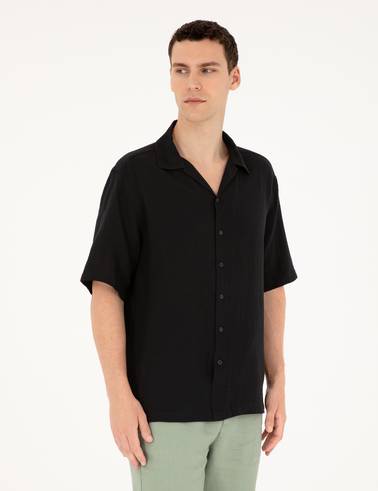 Siyah Oversize Kısa Kollu Gömlek