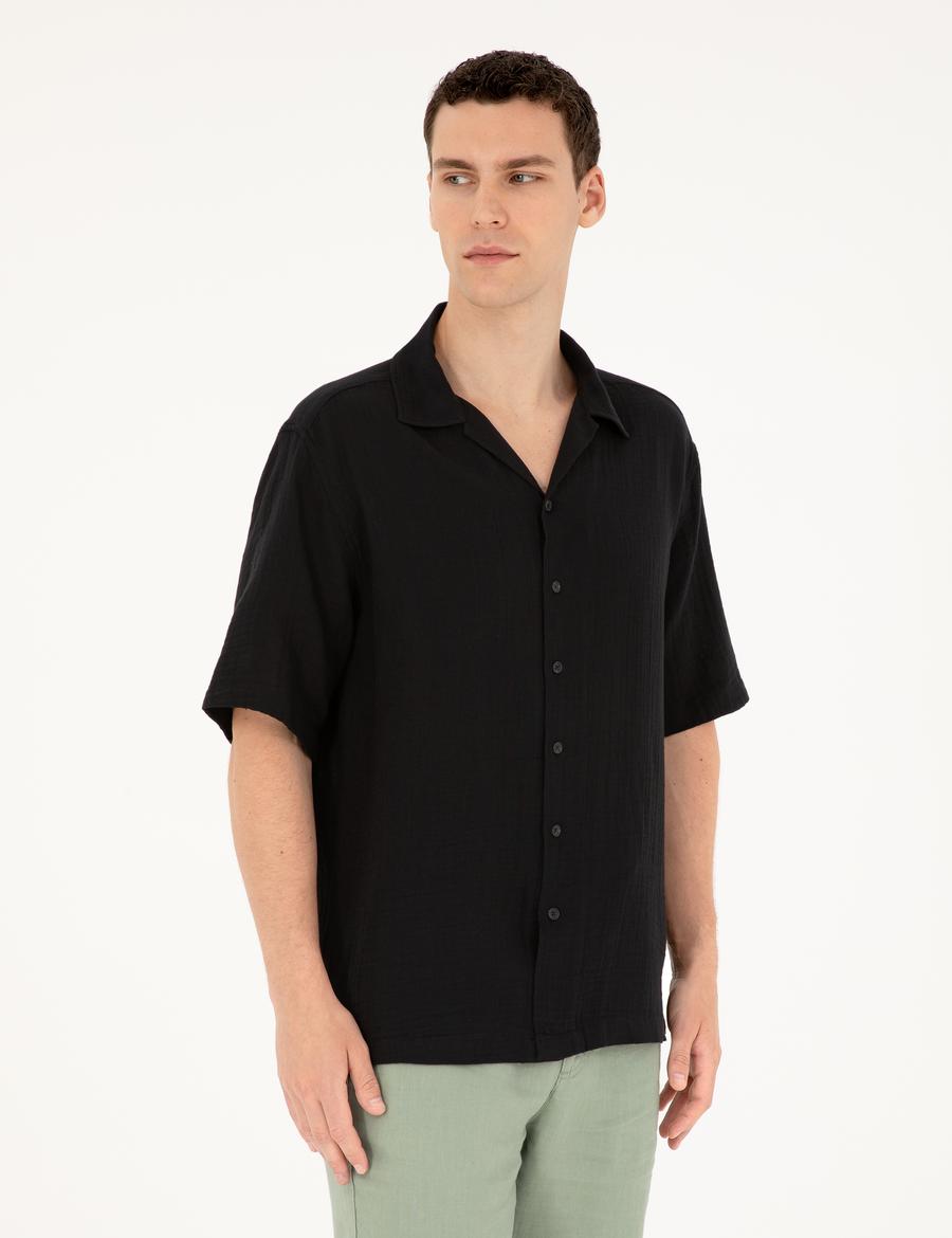 Siyah Oversize Kısa Kollu Gömlek