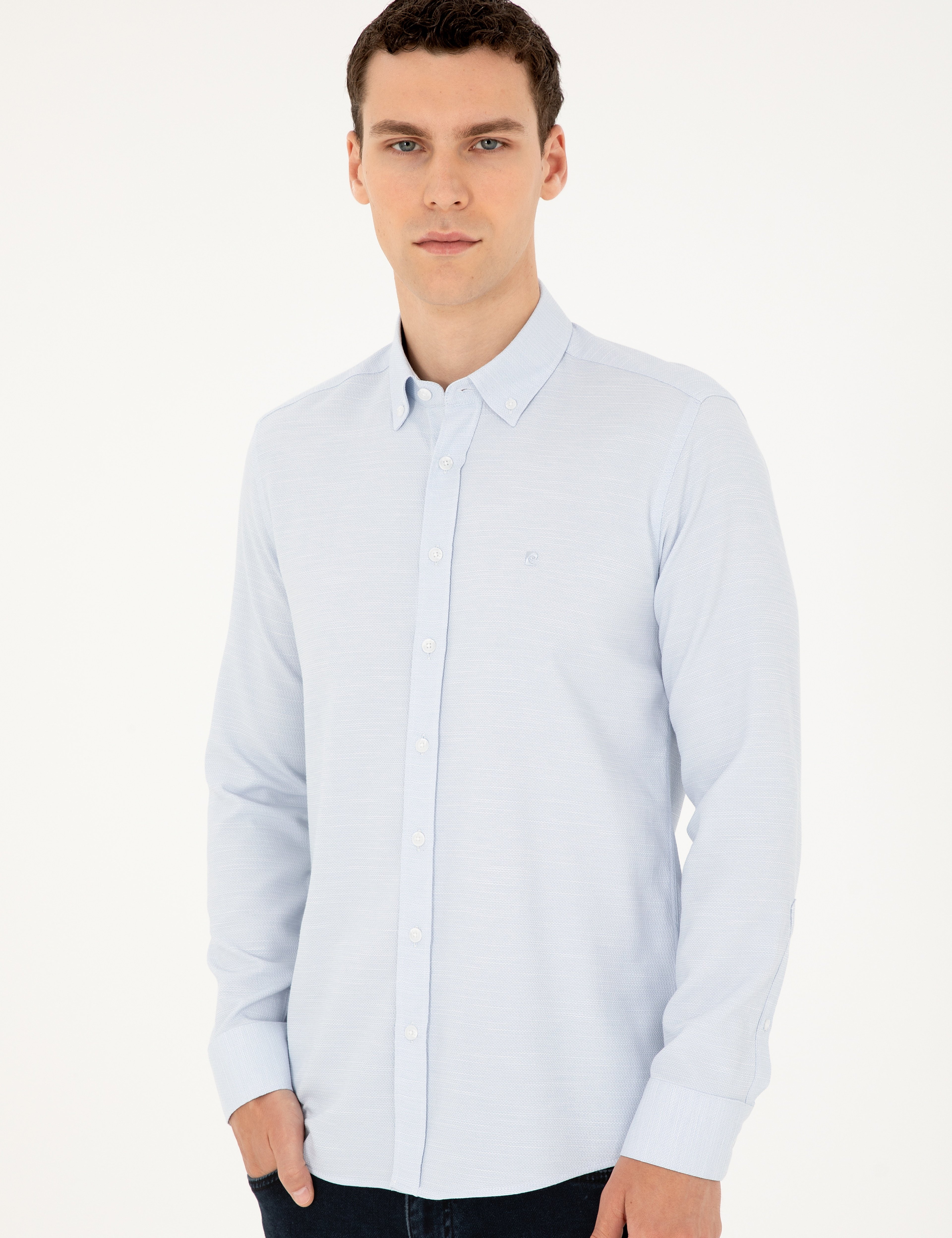 Açık Mavi Slim Fit Uzun Kollu Gömlek - Image 3